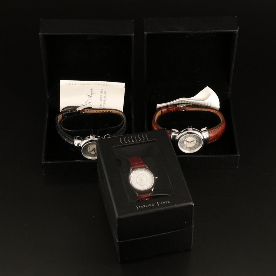 Ecclissi and Arte d' Argento Sterling Silver and Stainless Steel Wristwatches