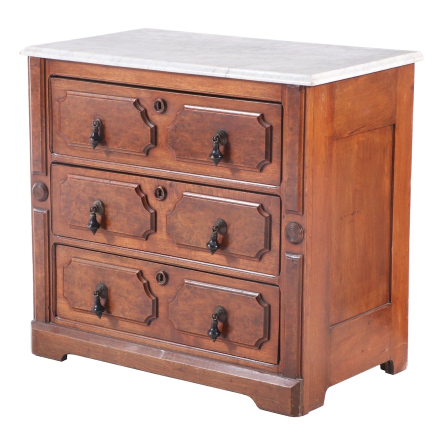 Victorian Walnut Washstand with Marble Top, Late 19th Century