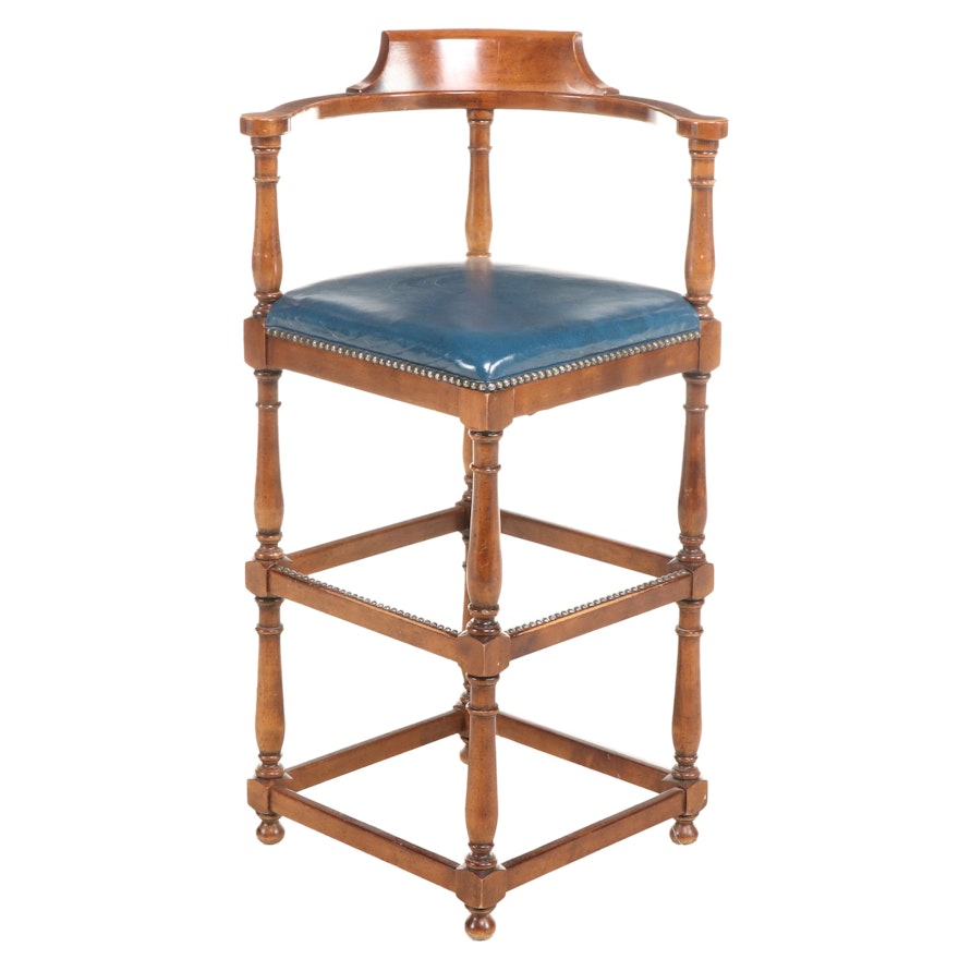 Century Chair Company, George II Style Corner Barstool with Leather Seat