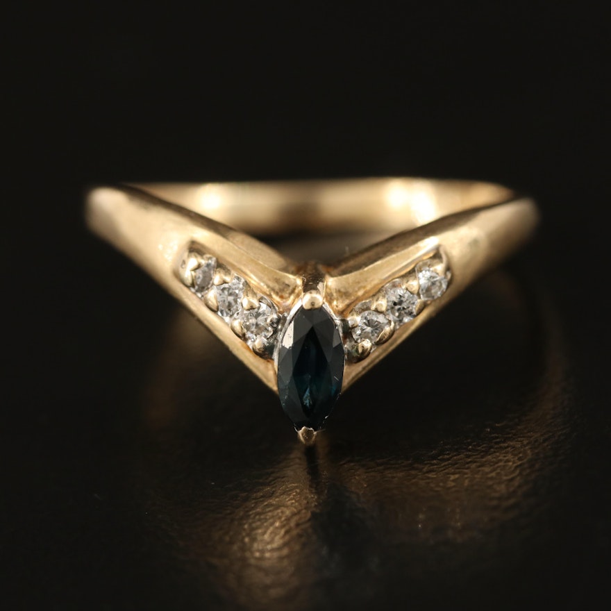 14K Sapphire and Diamond Chevron Ring