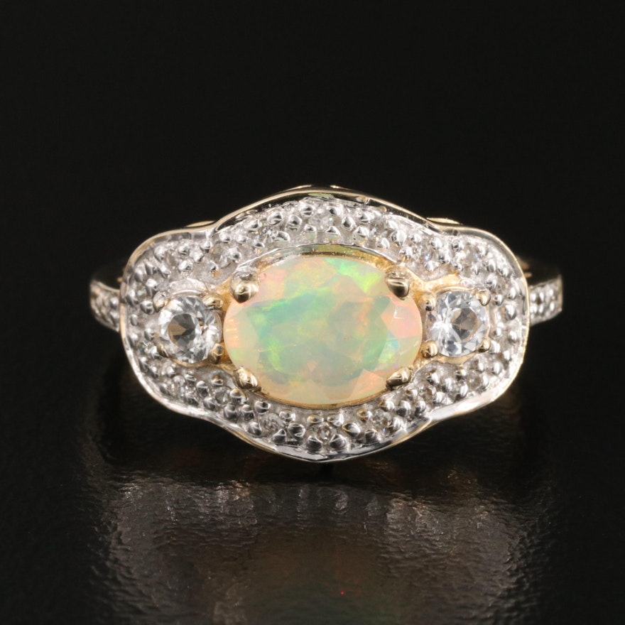 14K Gold Opal and White Topaz Ring