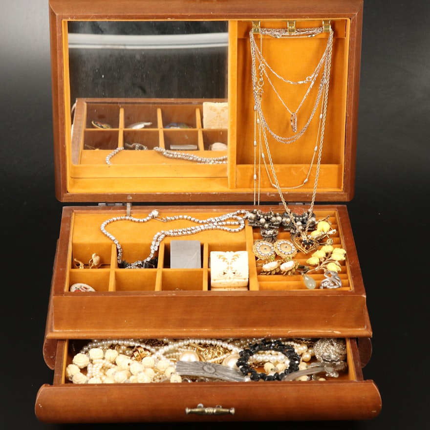 Musical Jewelry Box with Jewelry Including Micromosiac, Coro Pegasus and Opal