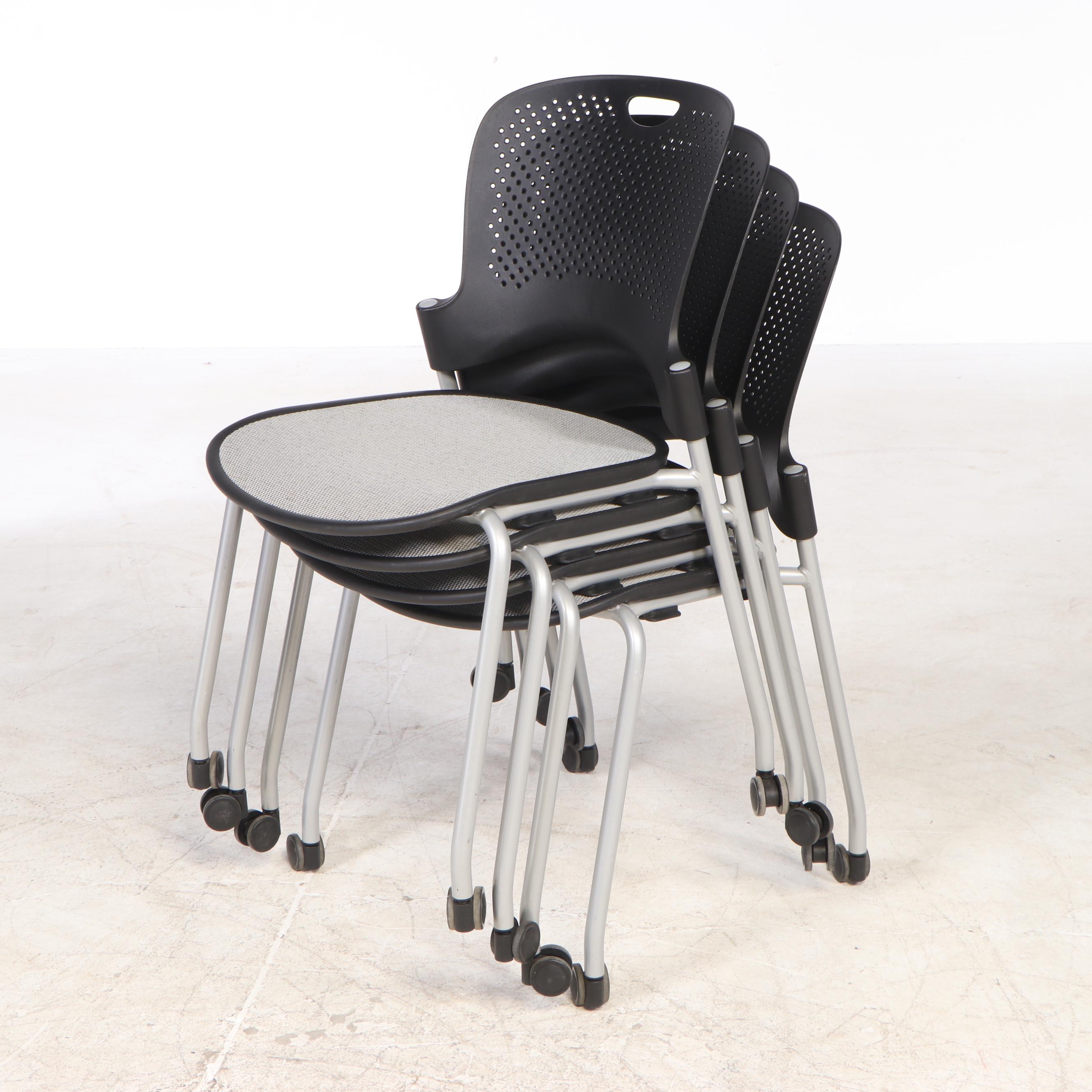 Ten Herman Miller "Caper" Tubular Steel Stacking Chairs on Casters