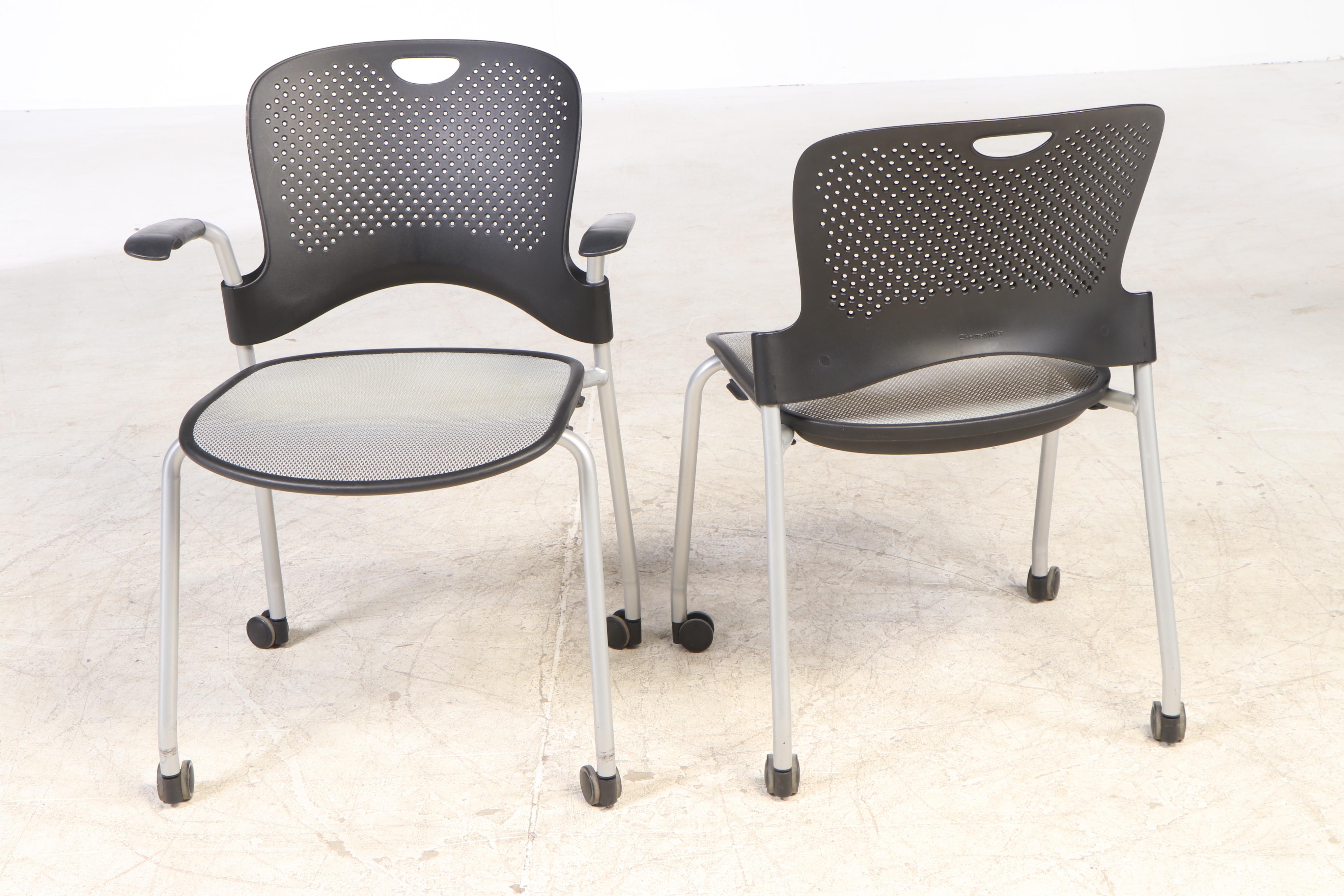 Ten Herman Miller "Caper" Tubular Steel Stacking Chairs on Casters