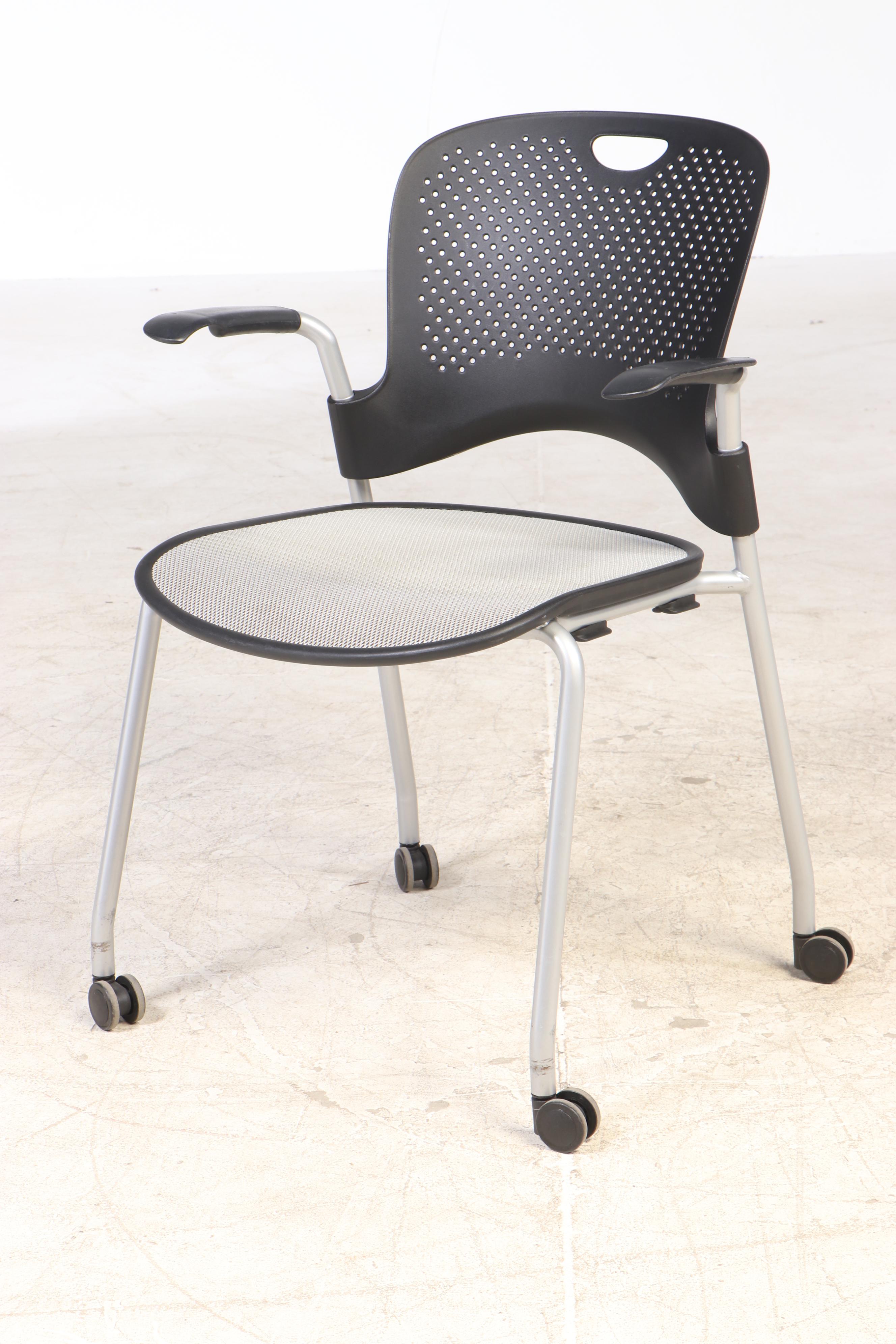 Ten Herman Miller "Caper" Tubular Steel Stacking Chairs on Casters