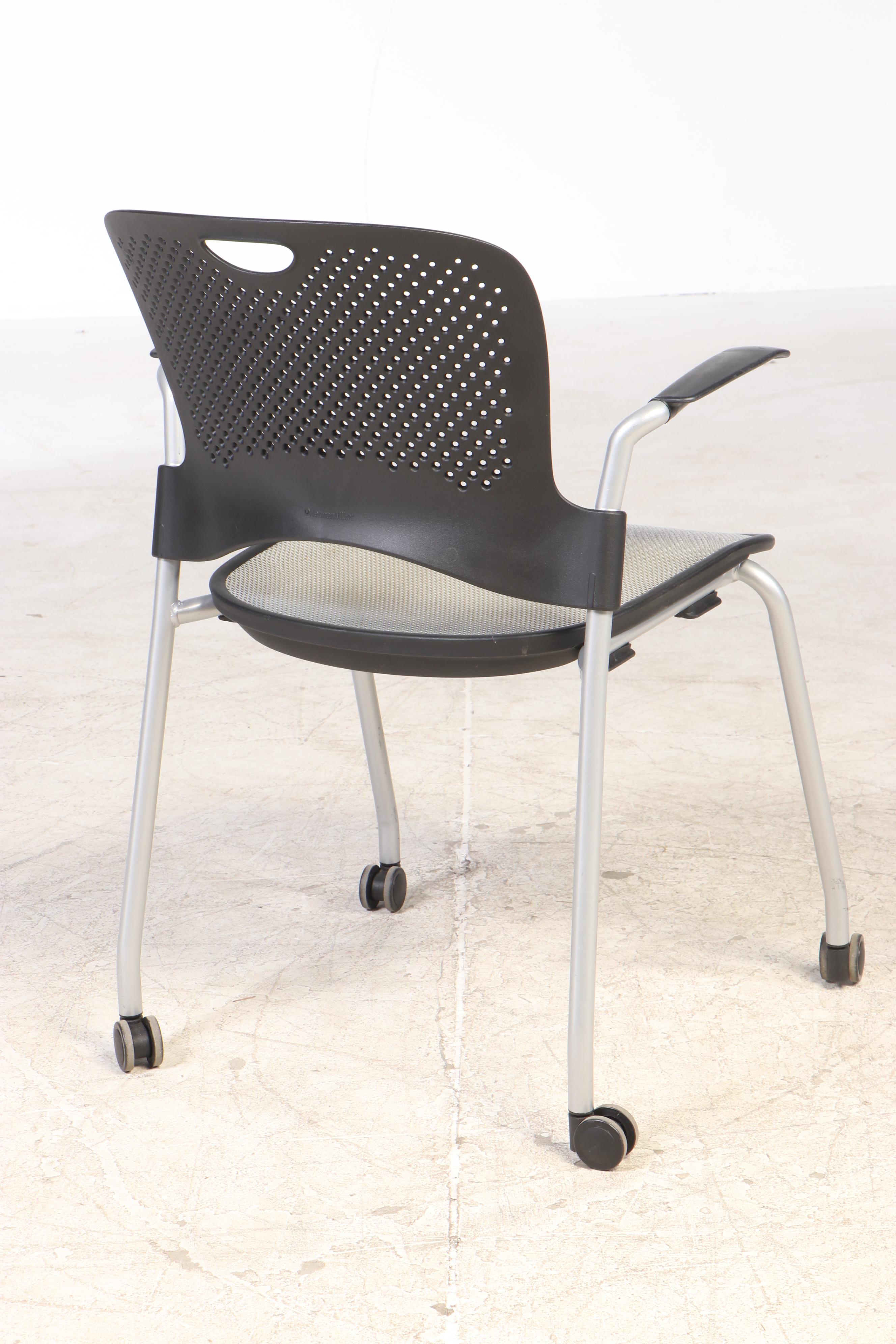 Ten Herman Miller "Caper" Tubular Steel Stacking Chairs on Casters