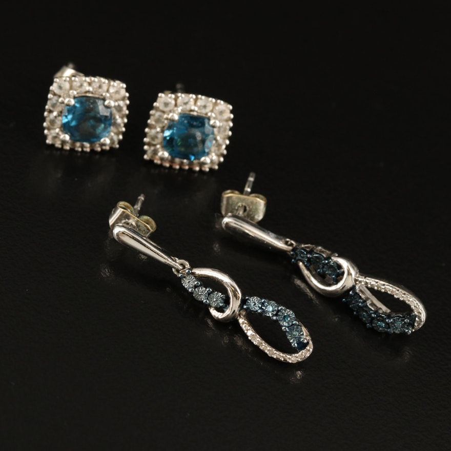Sterling Topaz and Diamond Earrings