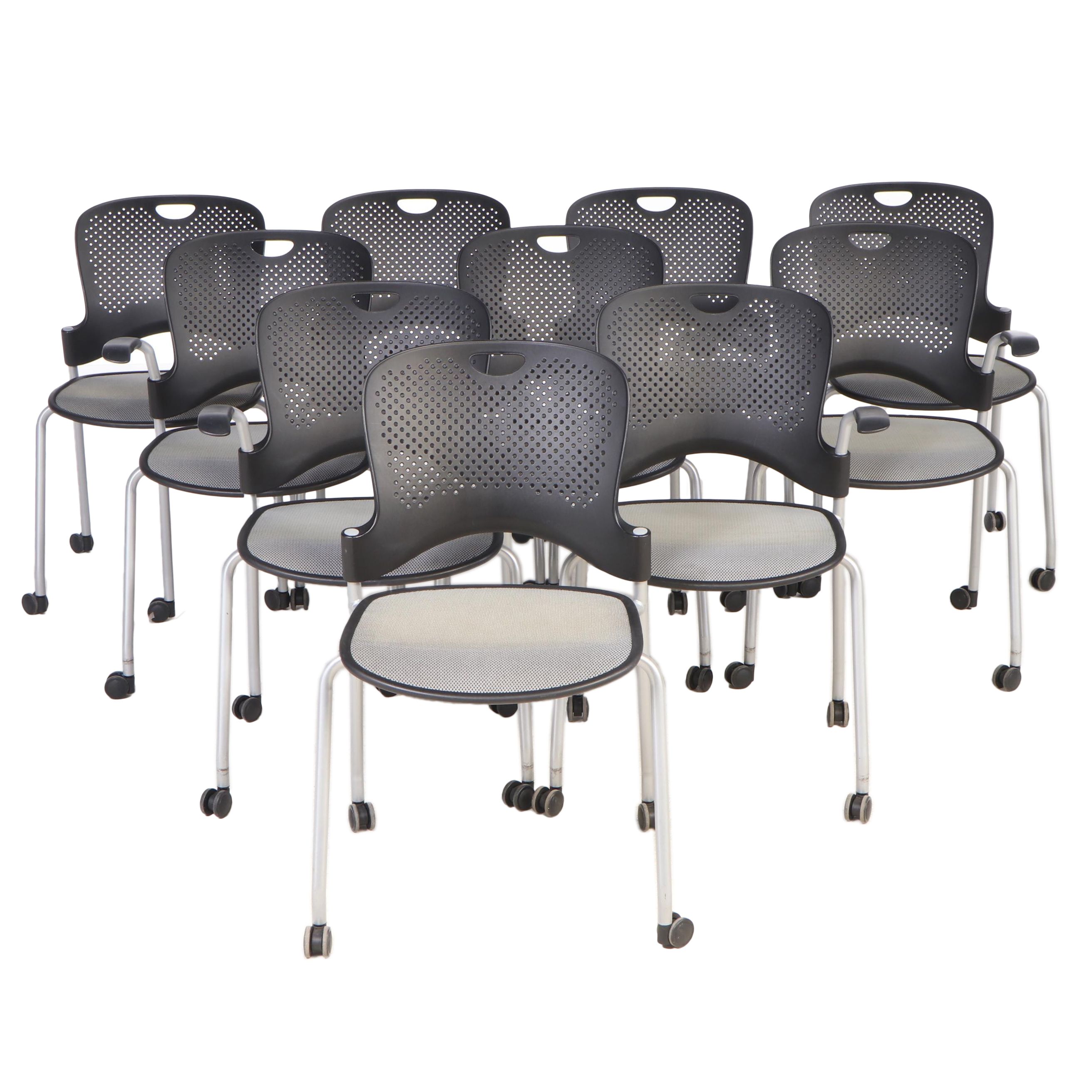 Ten Herman Miller "Caper" Tubular Steel Stacking Chairs on Casters