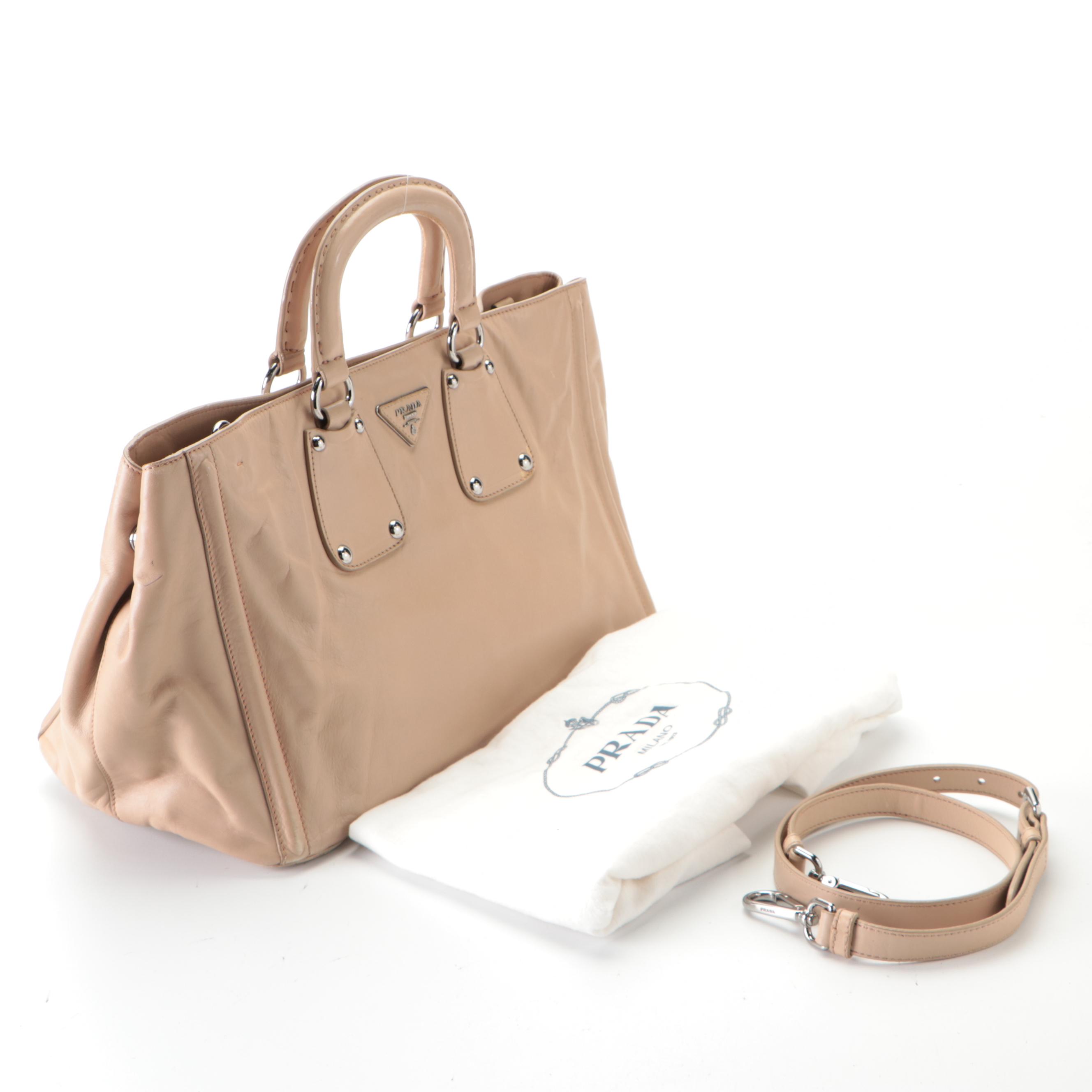Prada Beige Leather Two-Way Tote Bag