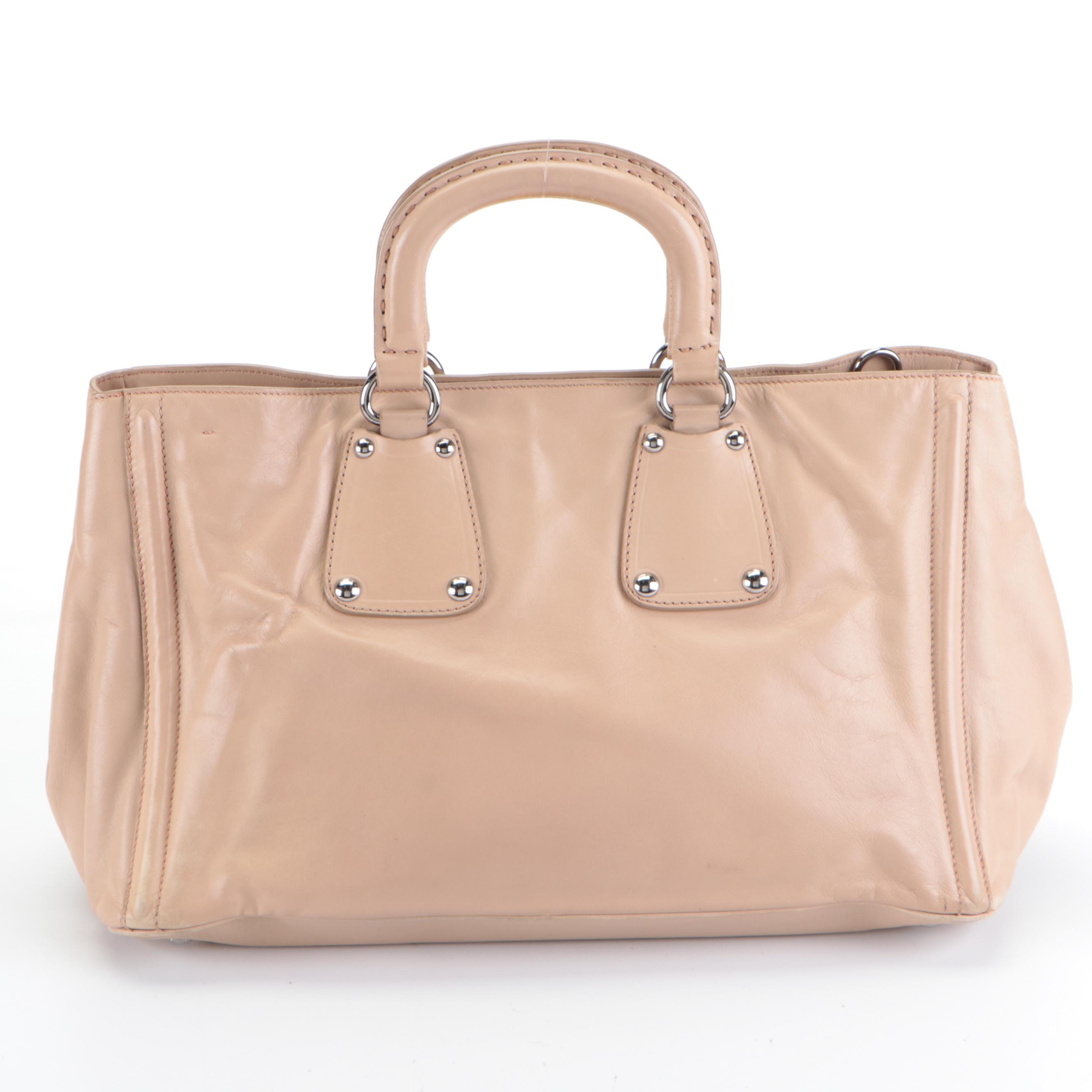 Prada Beige Leather Two-Way Tote Bag