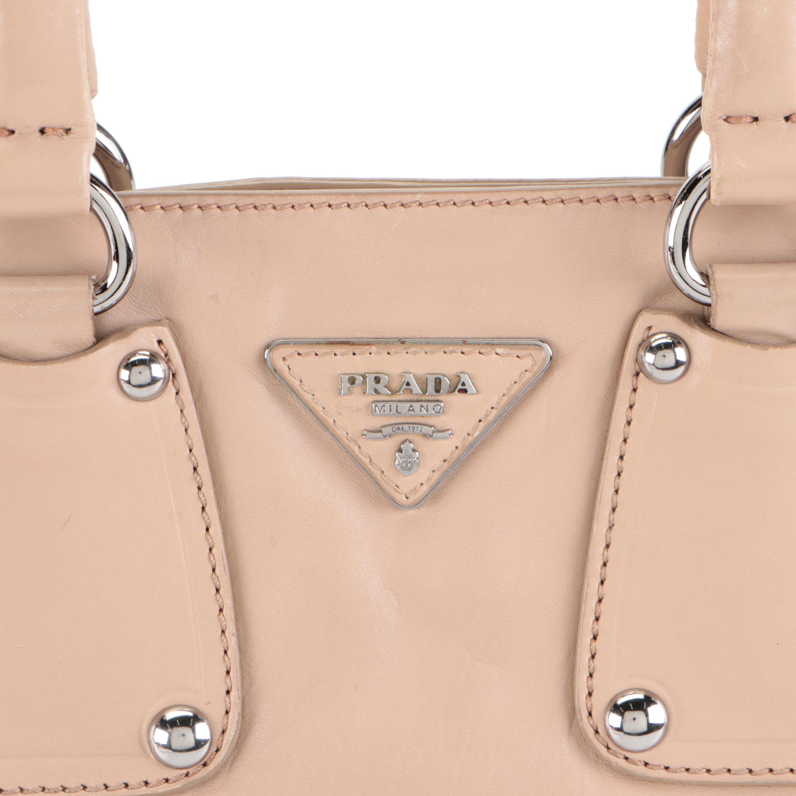 Prada Beige Leather Two-Way Tote Bag