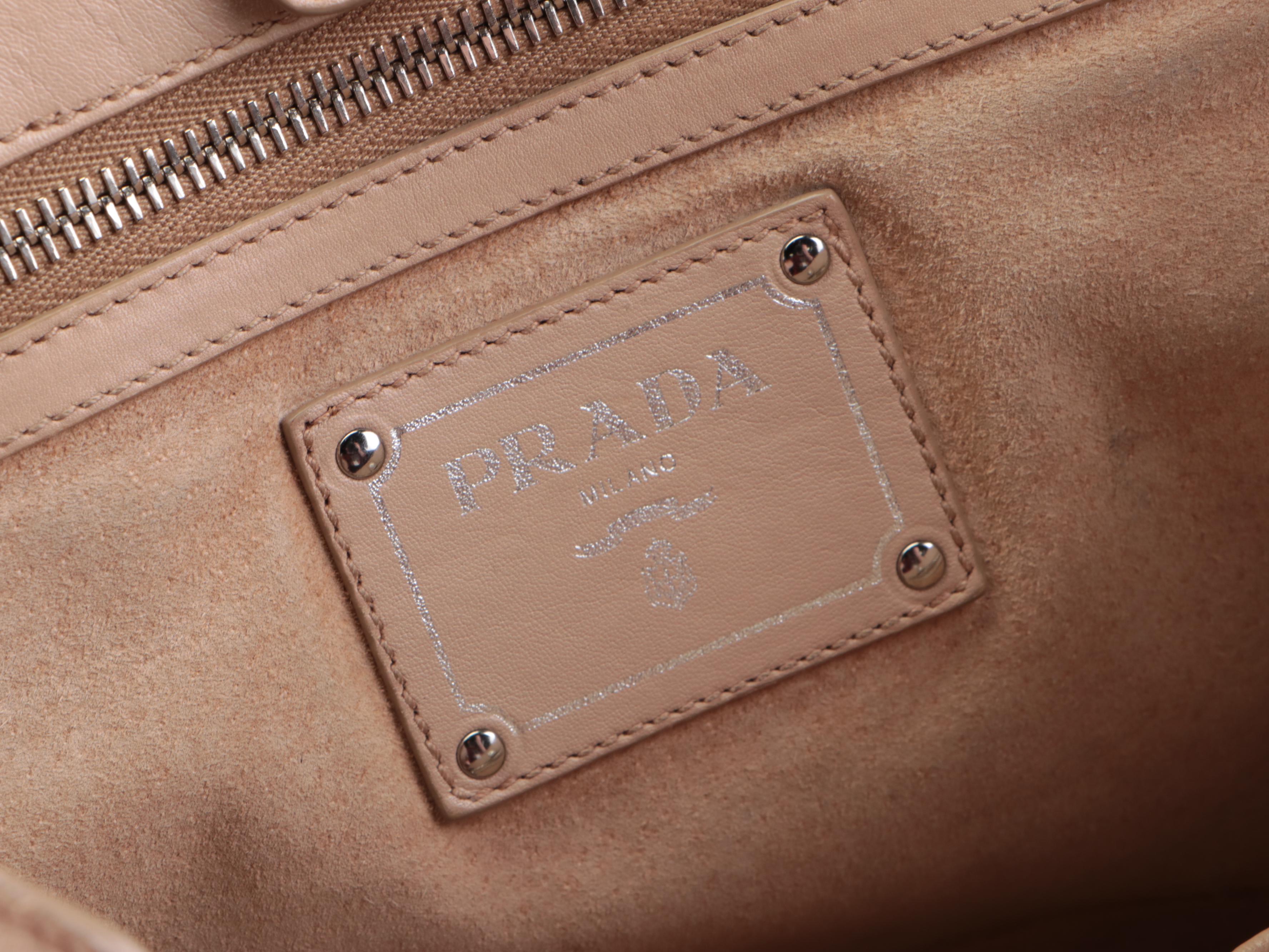 Prada Beige Leather Two-Way Tote Bag