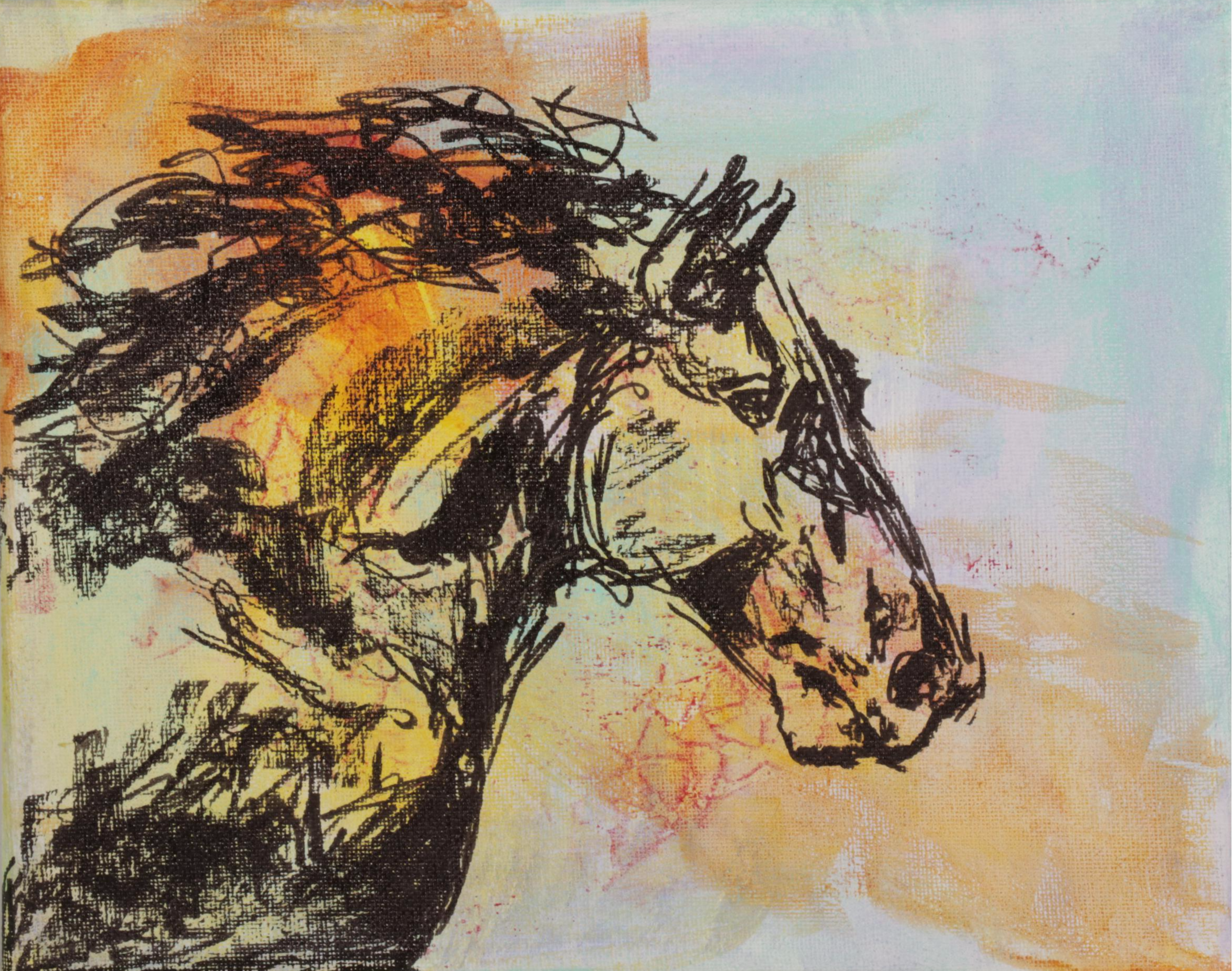 Patricia Pillitteri Folk Art Equine Portrait Acrylic Paintings, 21st Century