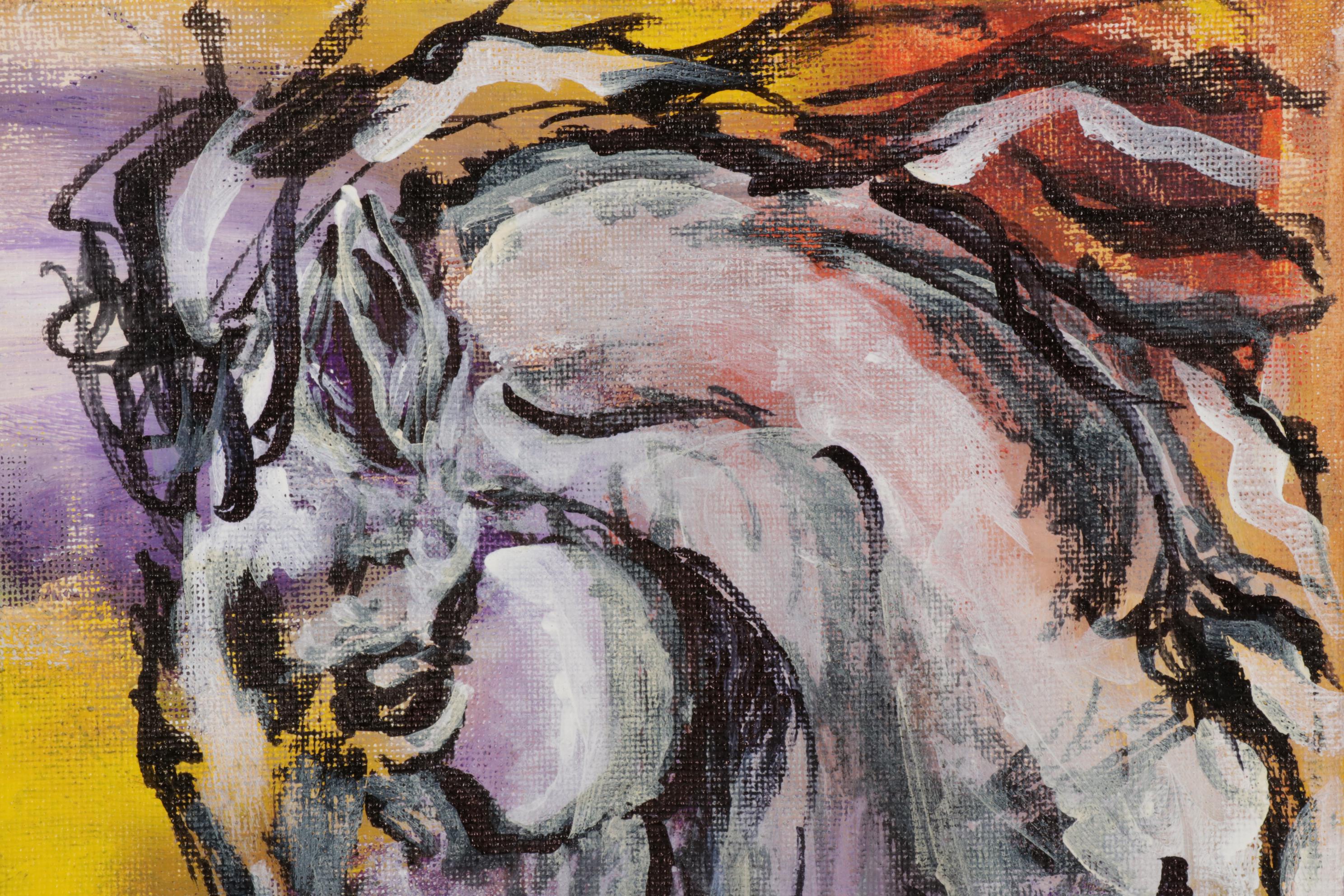 Patricia Pillitteri Folk Art Equine Portrait Acrylic Paintings, 21st Century