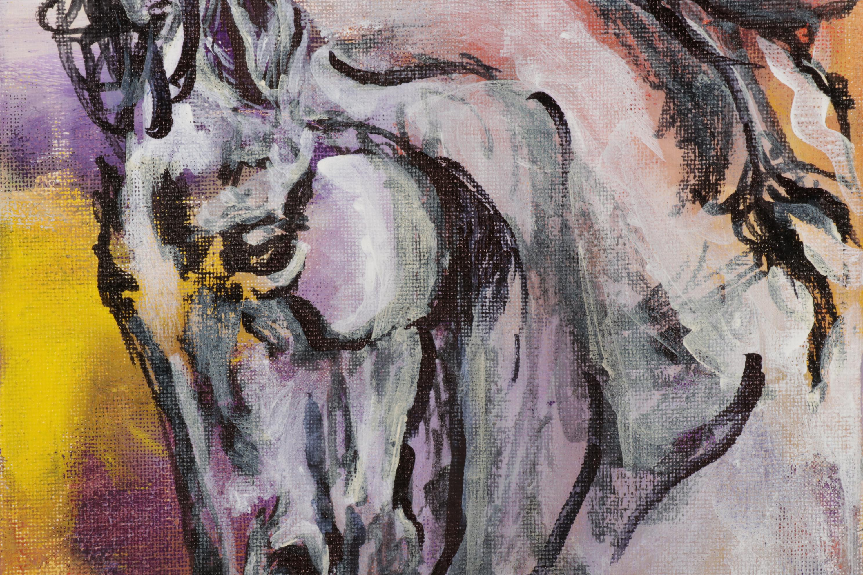 Patricia Pillitteri Folk Art Equine Portrait Acrylic Paintings, 21st Century