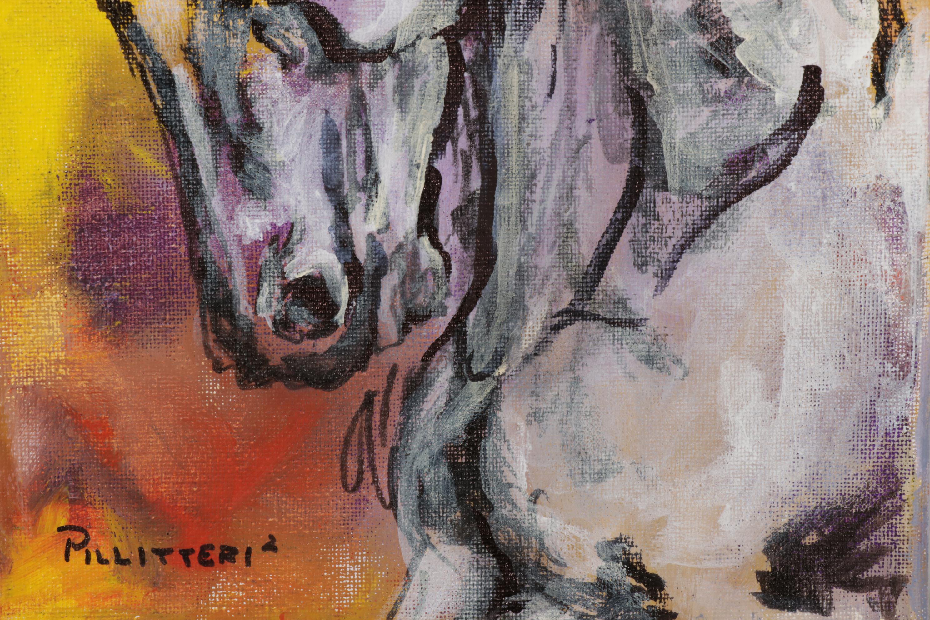 Patricia Pillitteri Folk Art Equine Portrait Acrylic Paintings, 21st Century