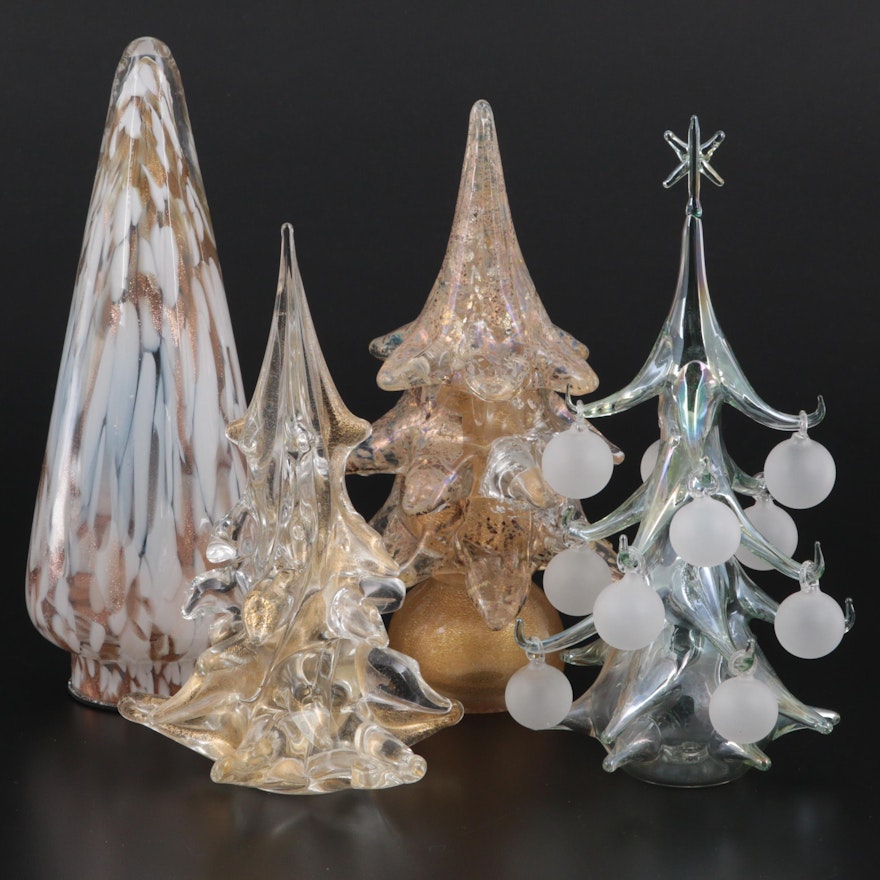 Handblown Glass and Crystal Christmas Tree Figurines