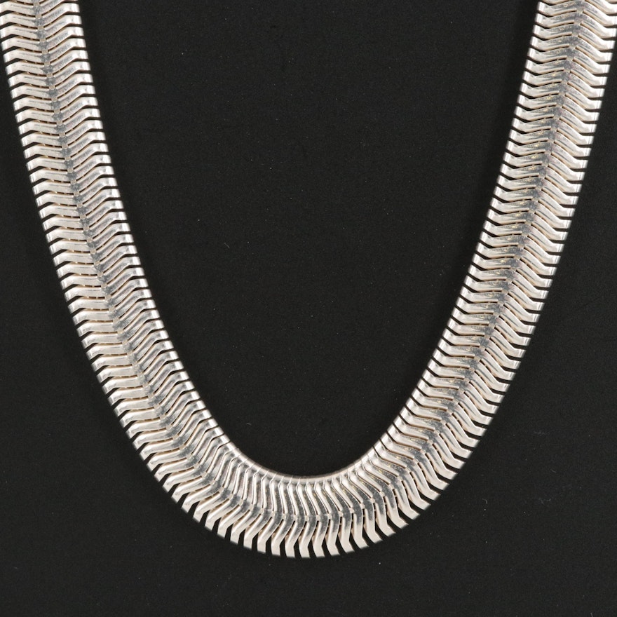 Italian Milor Sterling Herringbone Chain Necklace