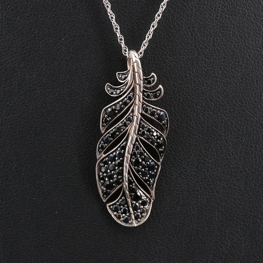 John Hardy Sterling Silver Classic Chain Sapphire Feather Pendant