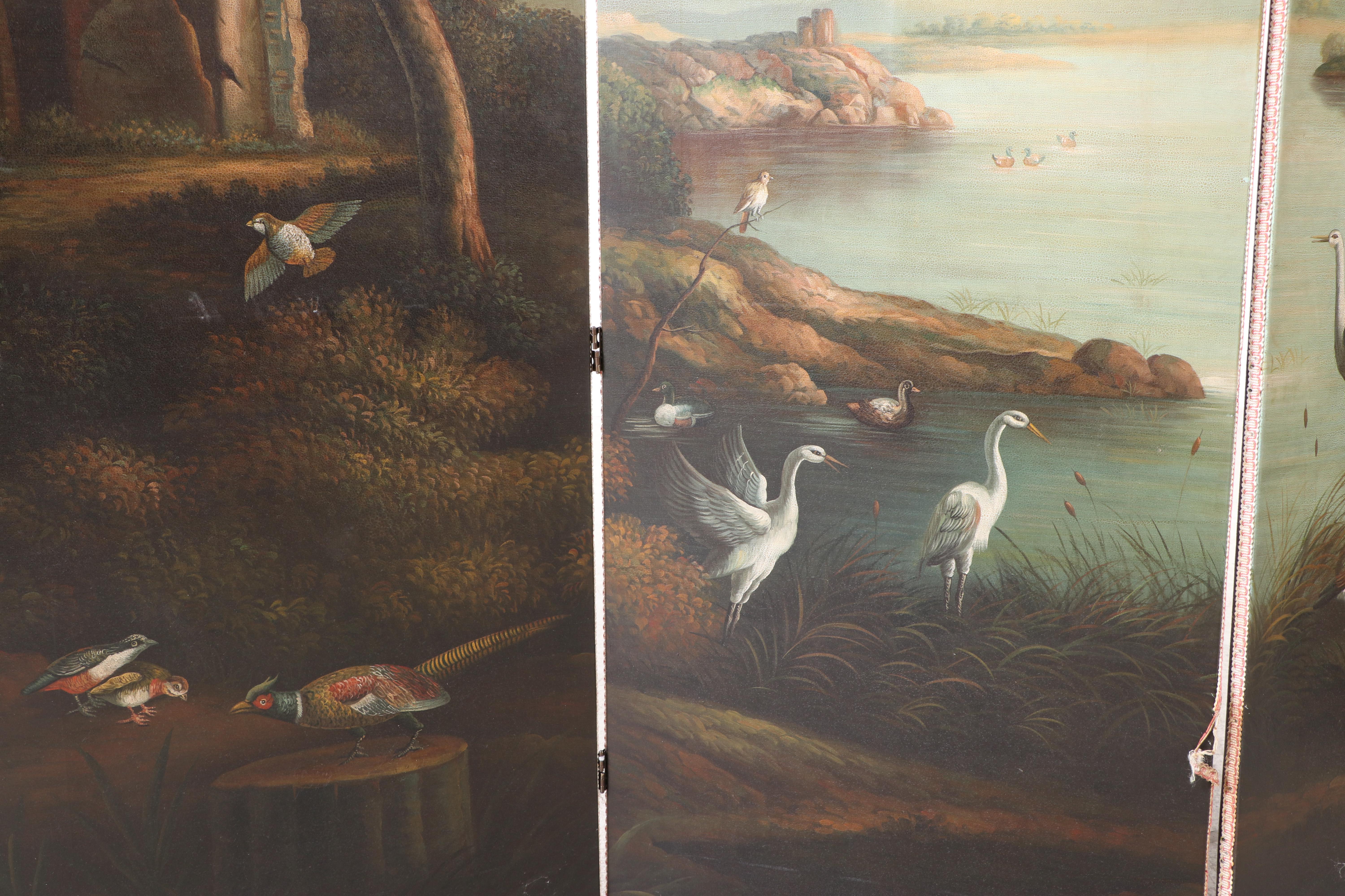 Pair of Two-Panel Hand-Painted Room Divider Screens with Landscape Motif