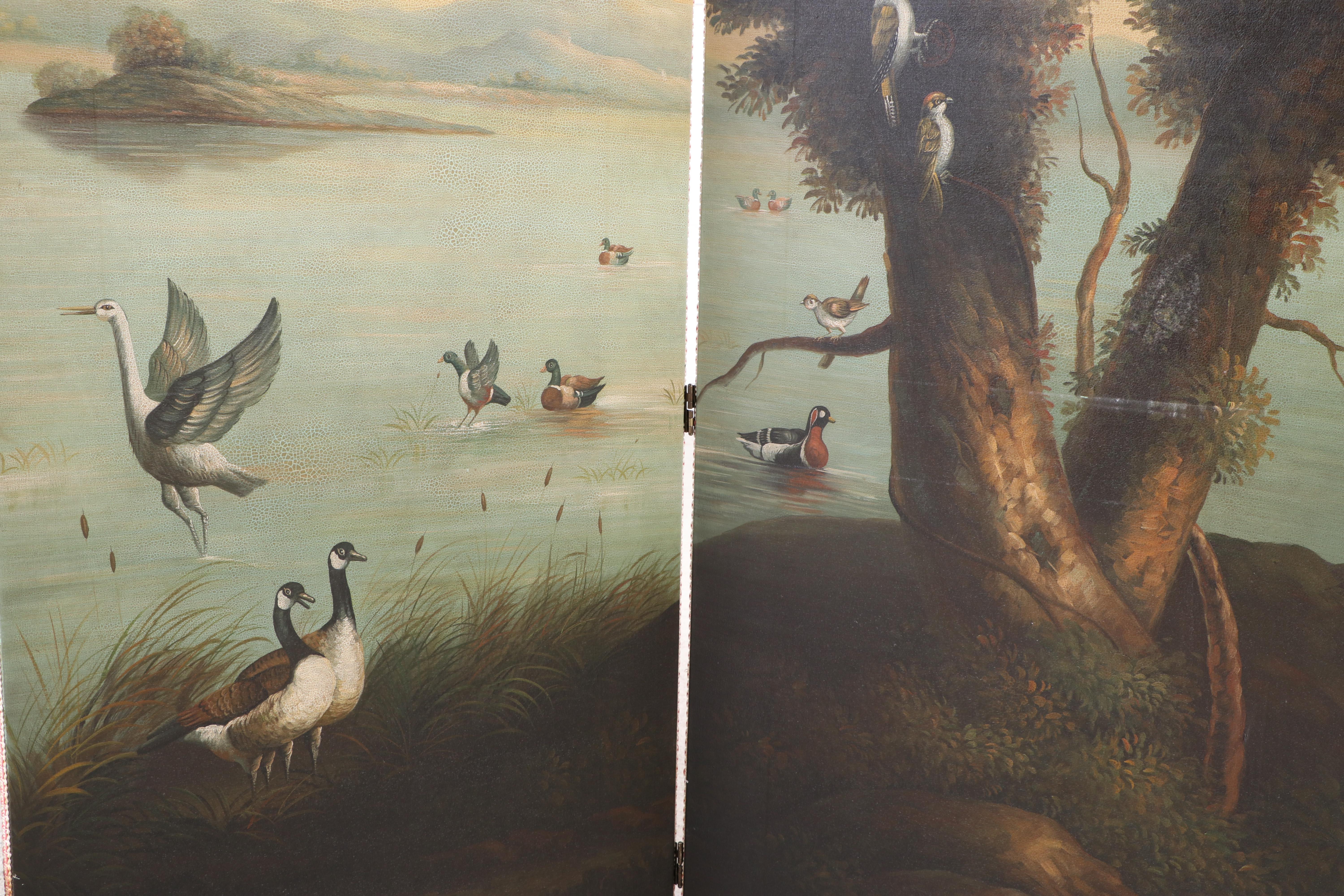 Pair of Two-Panel Hand-Painted Room Divider Screens with Landscape Motif