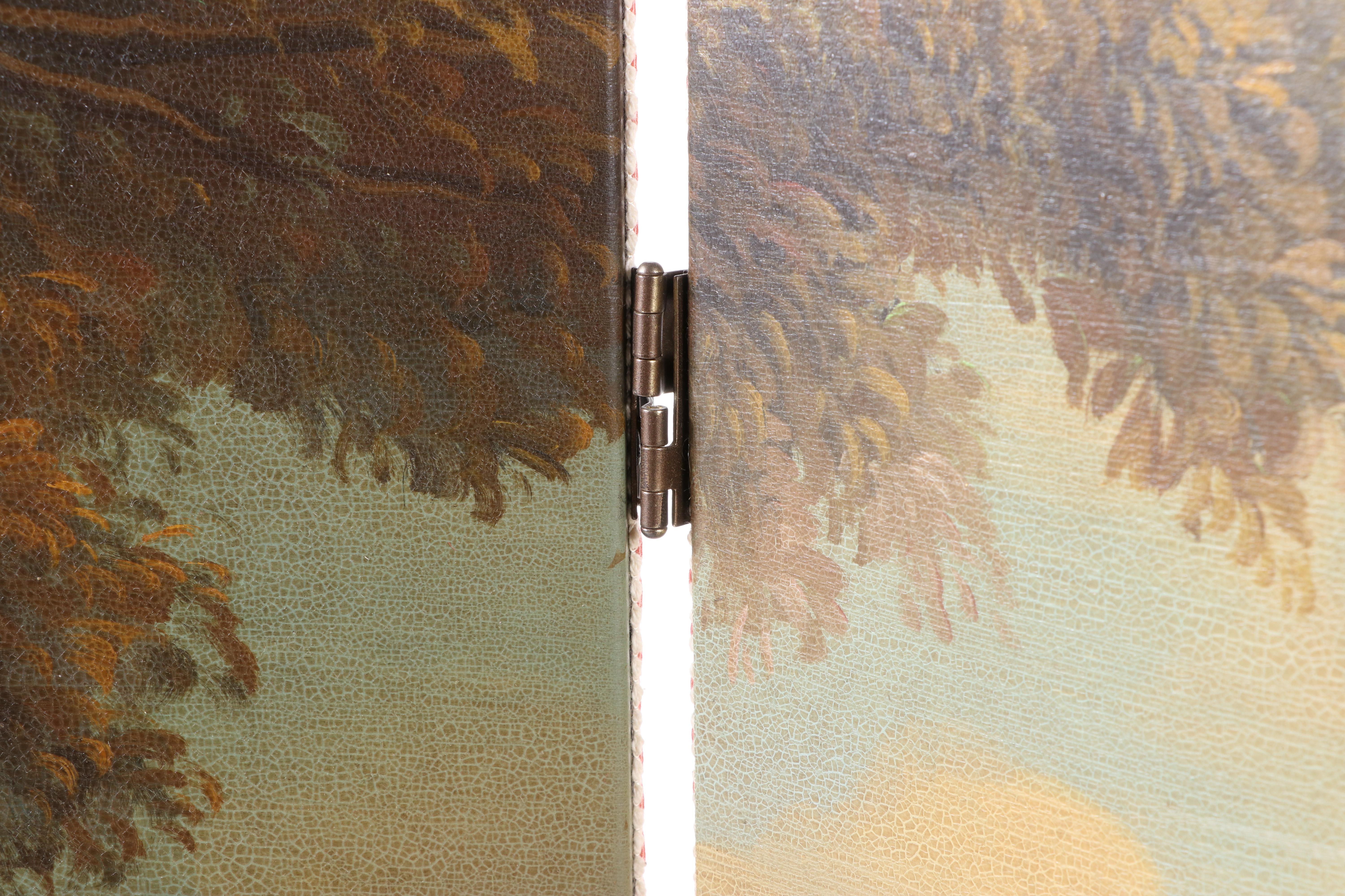 Pair of Two-Panel Hand-Painted Room Divider Screens with Landscape Motif