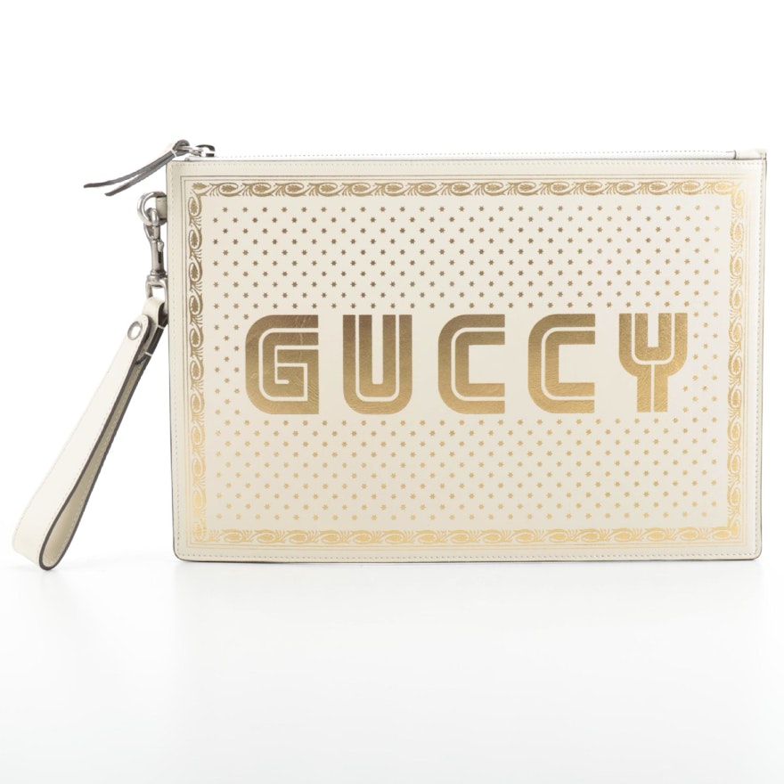 Gucci Clutch Bag in Leather with Guccy Star Print