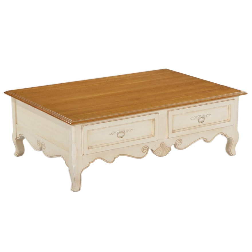 Ethan Allen "Country French" Painted Wood and Birch Top Coffee Table