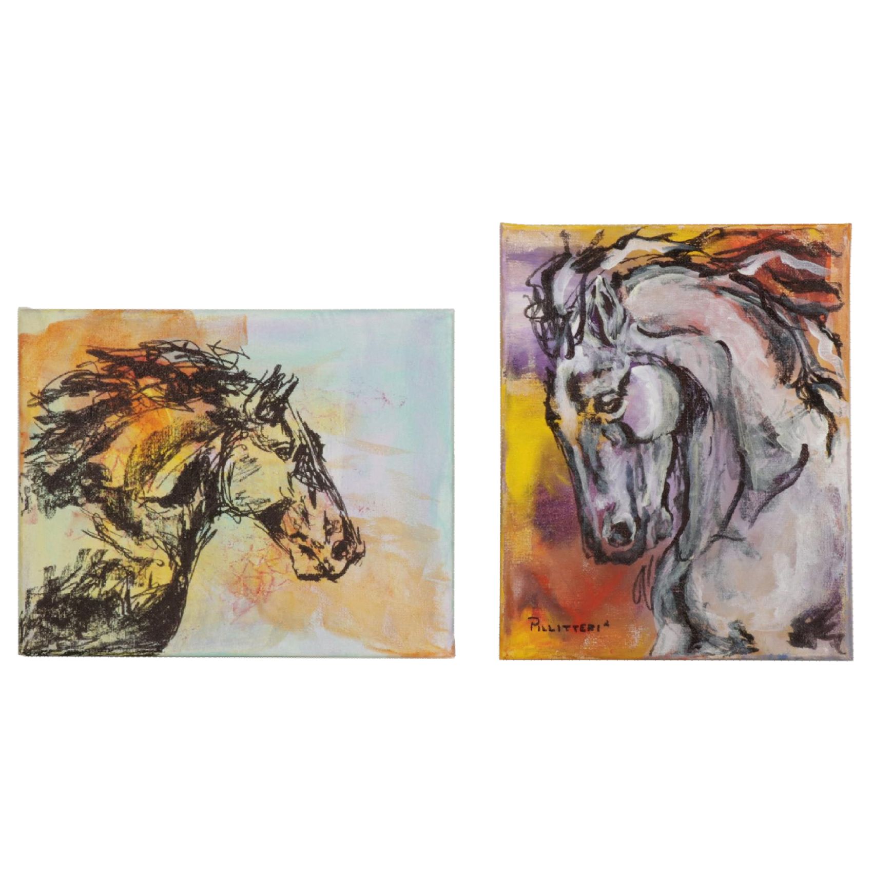 Patricia Pillitteri Folk Art Equine Portrait Acrylic Paintings, 21st Century