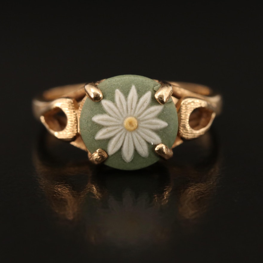 14K Jasperware Flower Cameo Ring