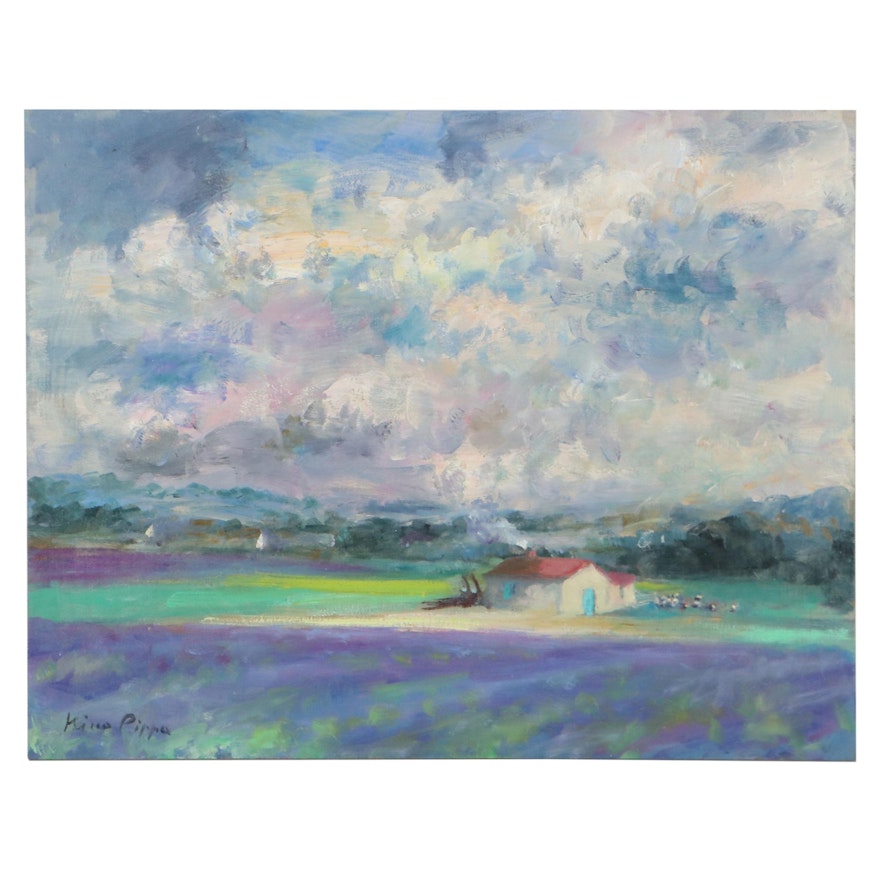 Nino Pippa Oil Painting "Provence Farm - Arles Rhone Valley," 2015