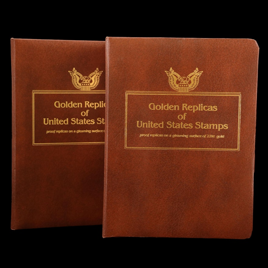 Two Volume Collection of Golden Replicas of U.S. Stamps