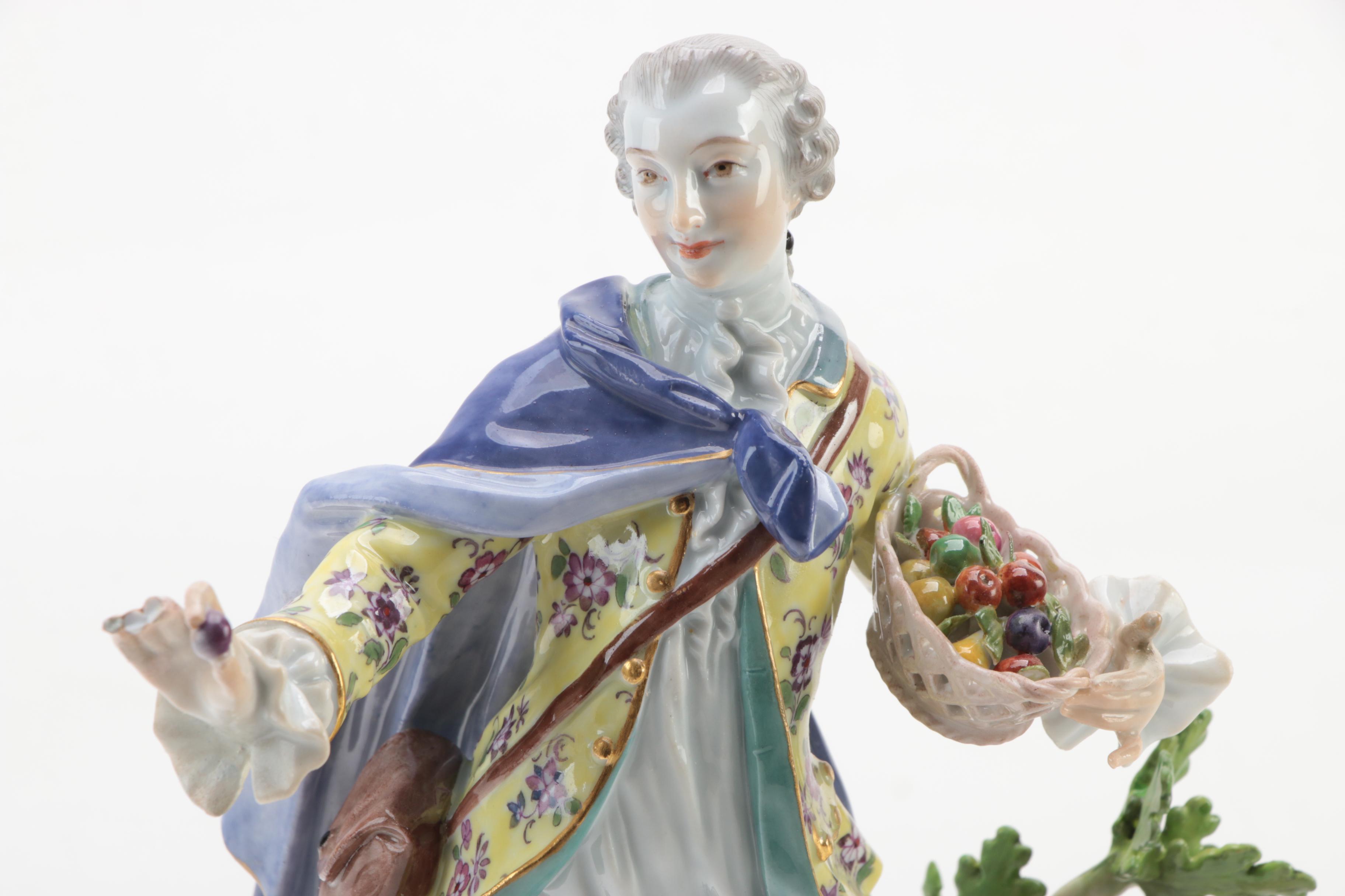 Meissen German Porcelain Figurine of Man and Dog, Early 20th Century