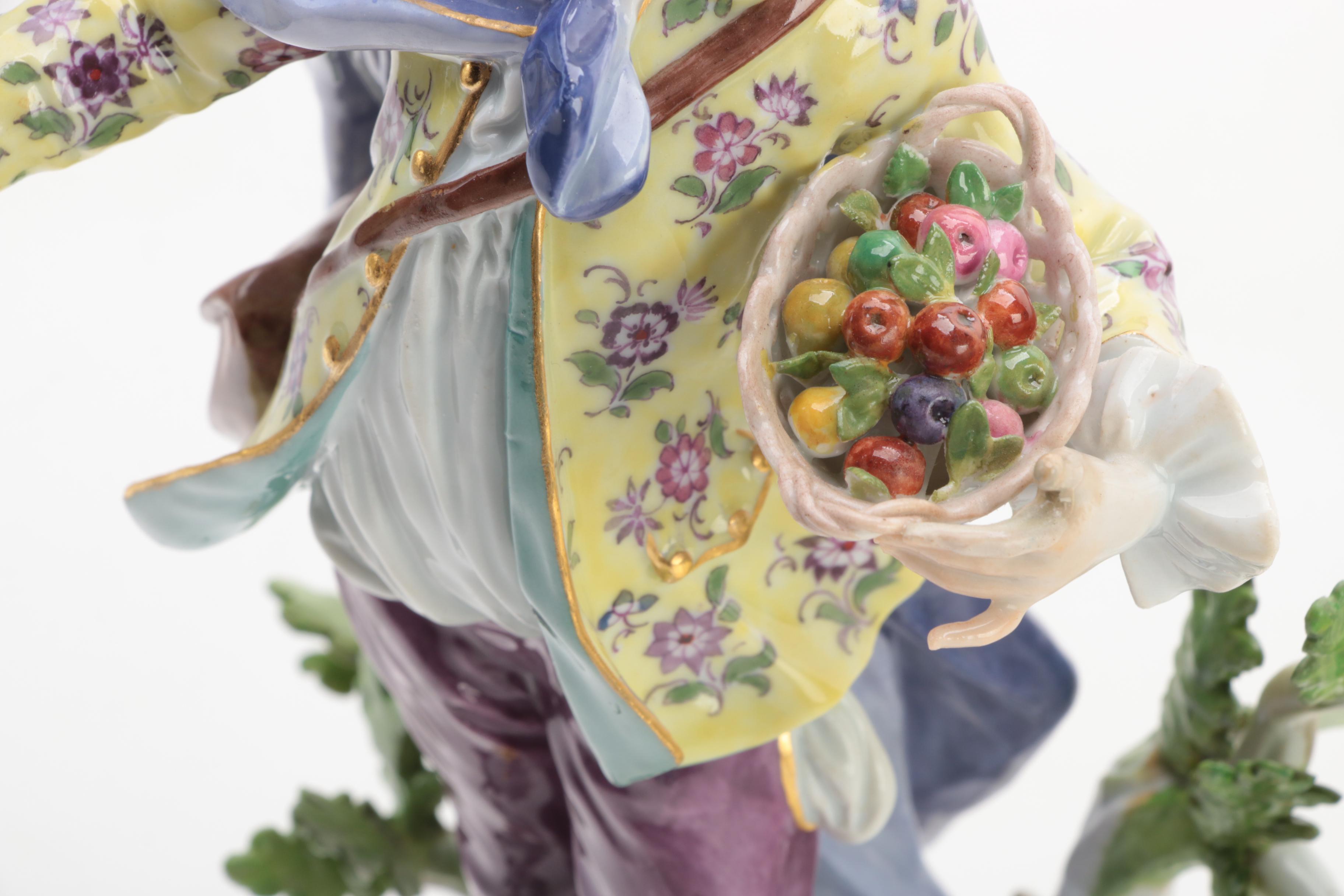 Meissen German Porcelain Figurine of Man and Dog, Early 20th Century