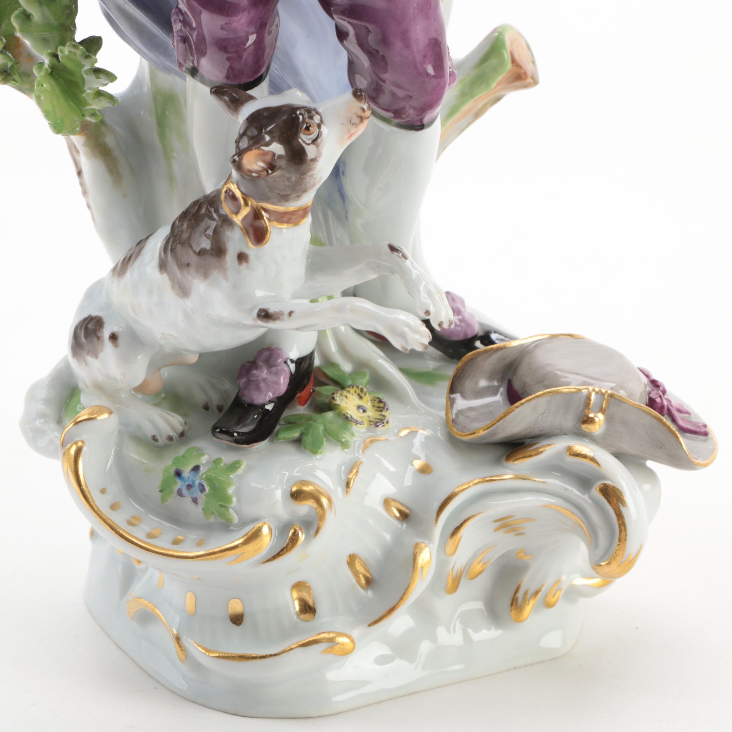 Meissen German Porcelain Figurine of Man and Dog, Early 20th Century