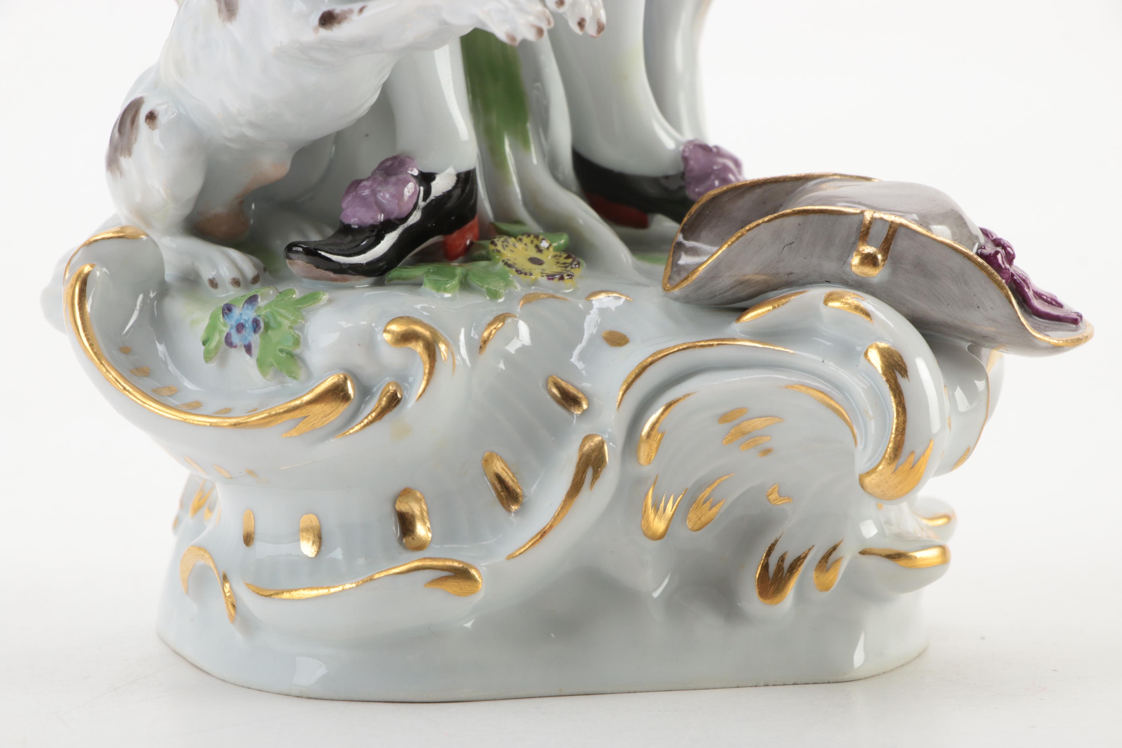 Meissen German Porcelain Figurine of Man and Dog, Early 20th Century