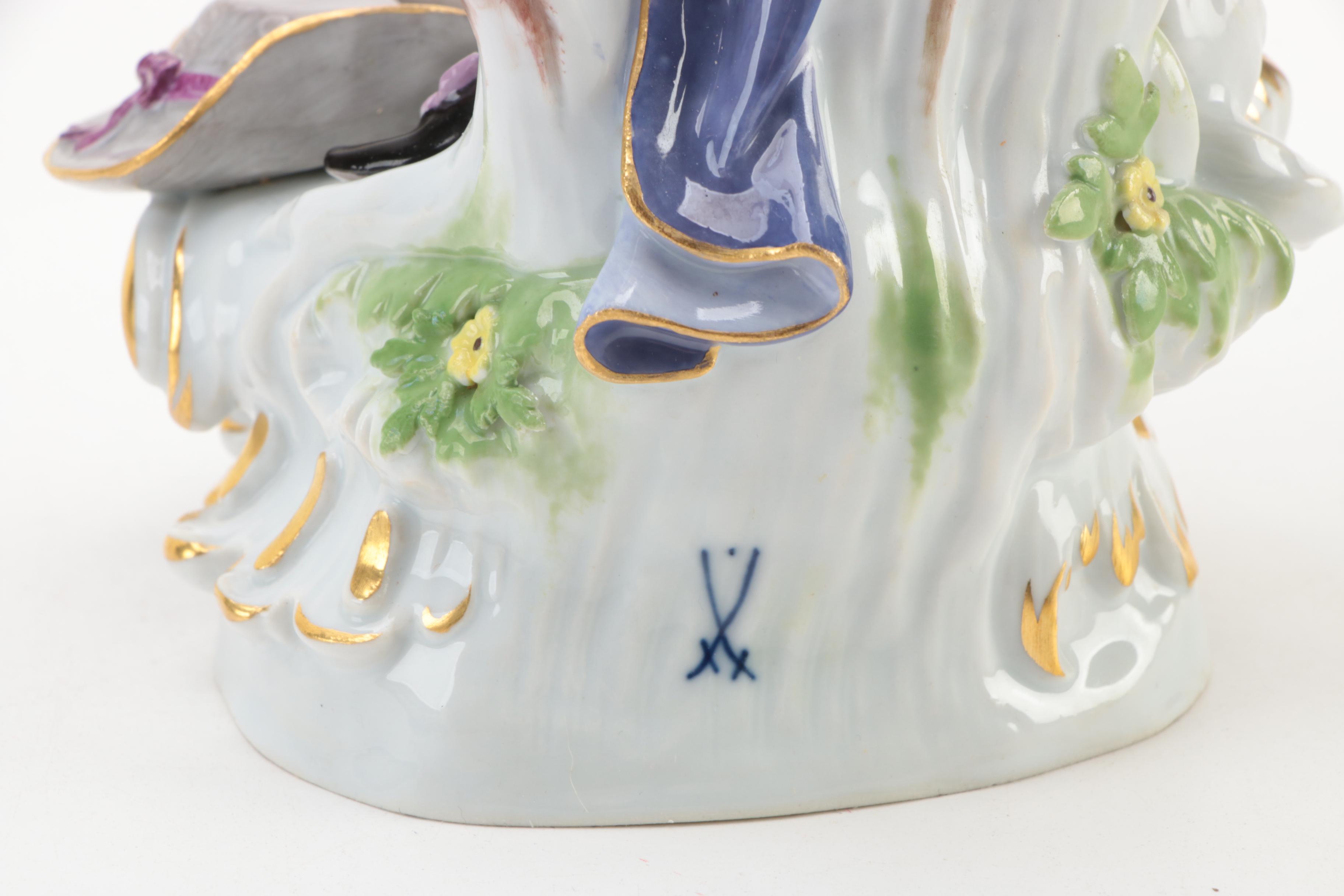 Meissen German Porcelain Figurine of Man and Dog, Early 20th Century