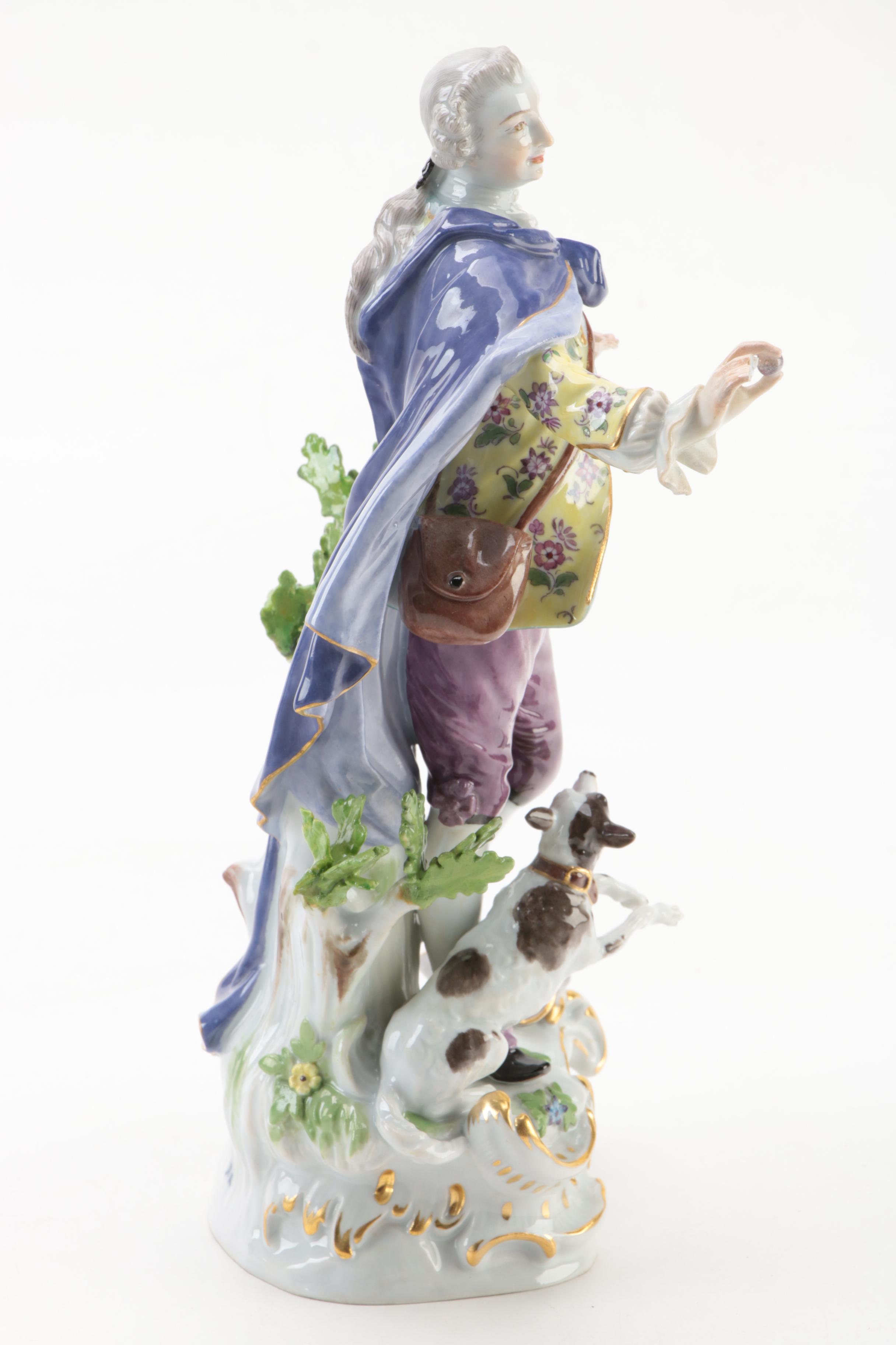 Meissen German Porcelain Figurine of Man and Dog, Early 20th Century