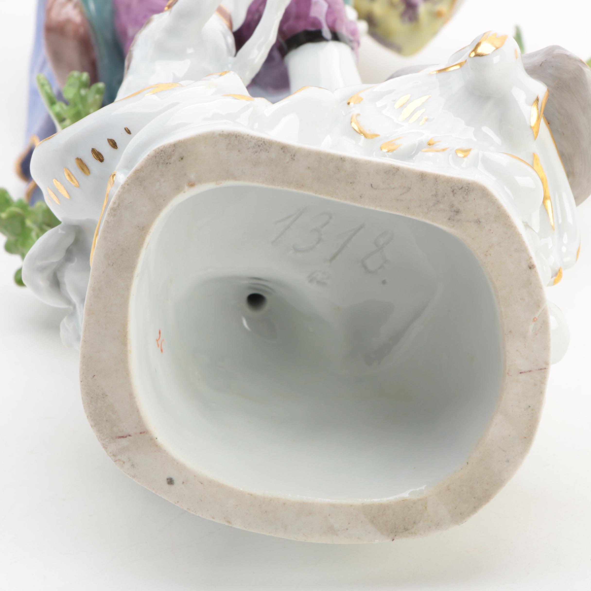 Meissen German Porcelain Figurine of Man and Dog, Early 20th Century