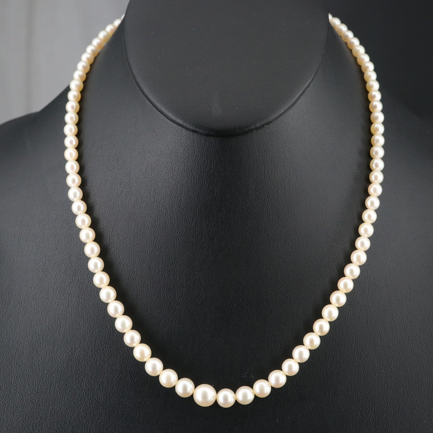 Vintage Mikimoto Graduated Pearl Necklace with Sterling Clasp