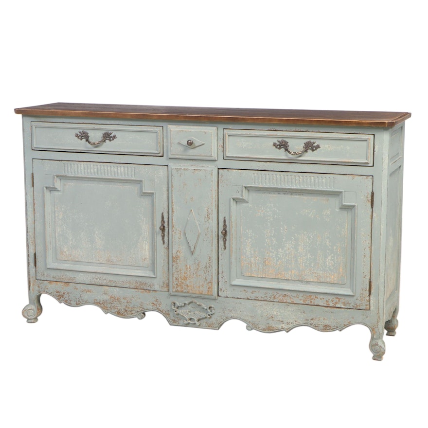 Arhaus Furniture "Emiline" French Provincial Style Oak and Parcel-Painted Buffet