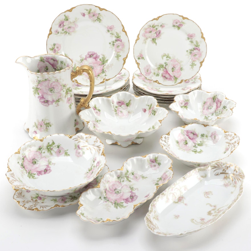 Haviland Limoges Porcelain Rose Dinner and Tableware, Early 20th Century