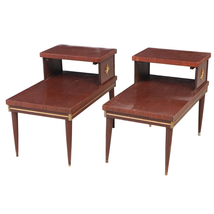 Pair of Regency Style Grained Vinyl Covered End Tables, Circa 1950s