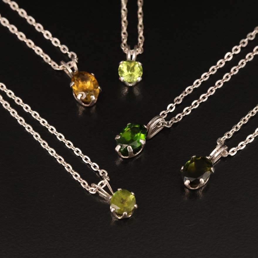 Sterling Silver Solitaire Pendant Necklaces with Peridot, Diopside and More