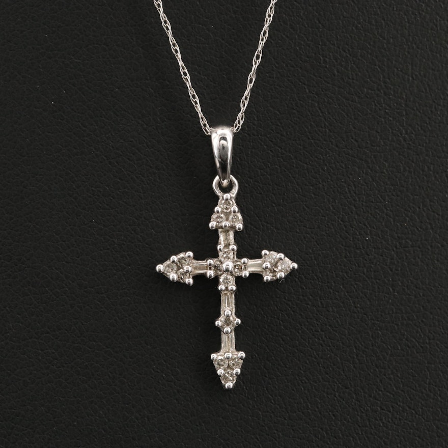 10K 0.25 CTW Diamond Cross Necklace