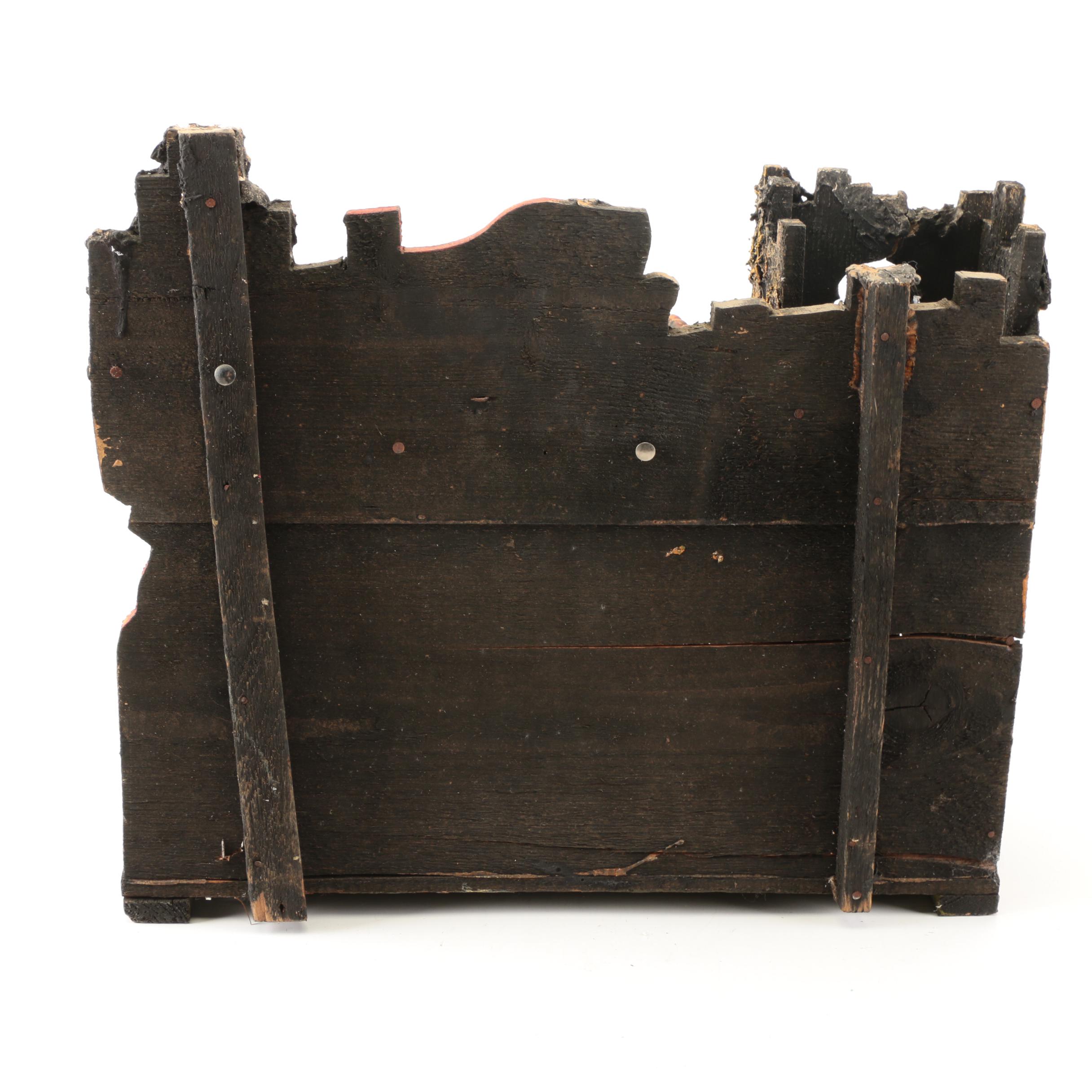 German Made Ceramic Nativity Scene Figurines with Wooden Barn