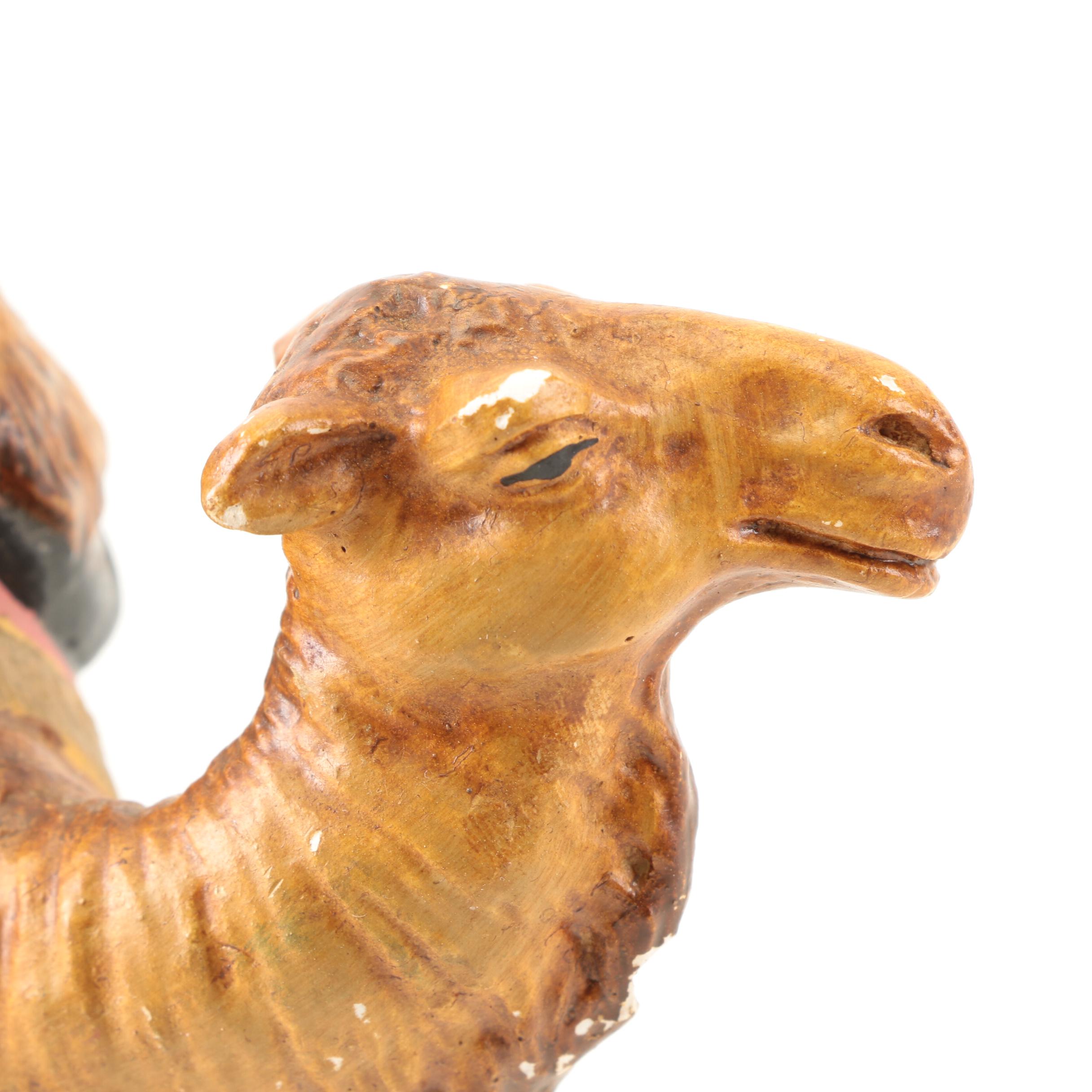 German Made Ceramic Nativity Scene Figurines with Wooden Barn