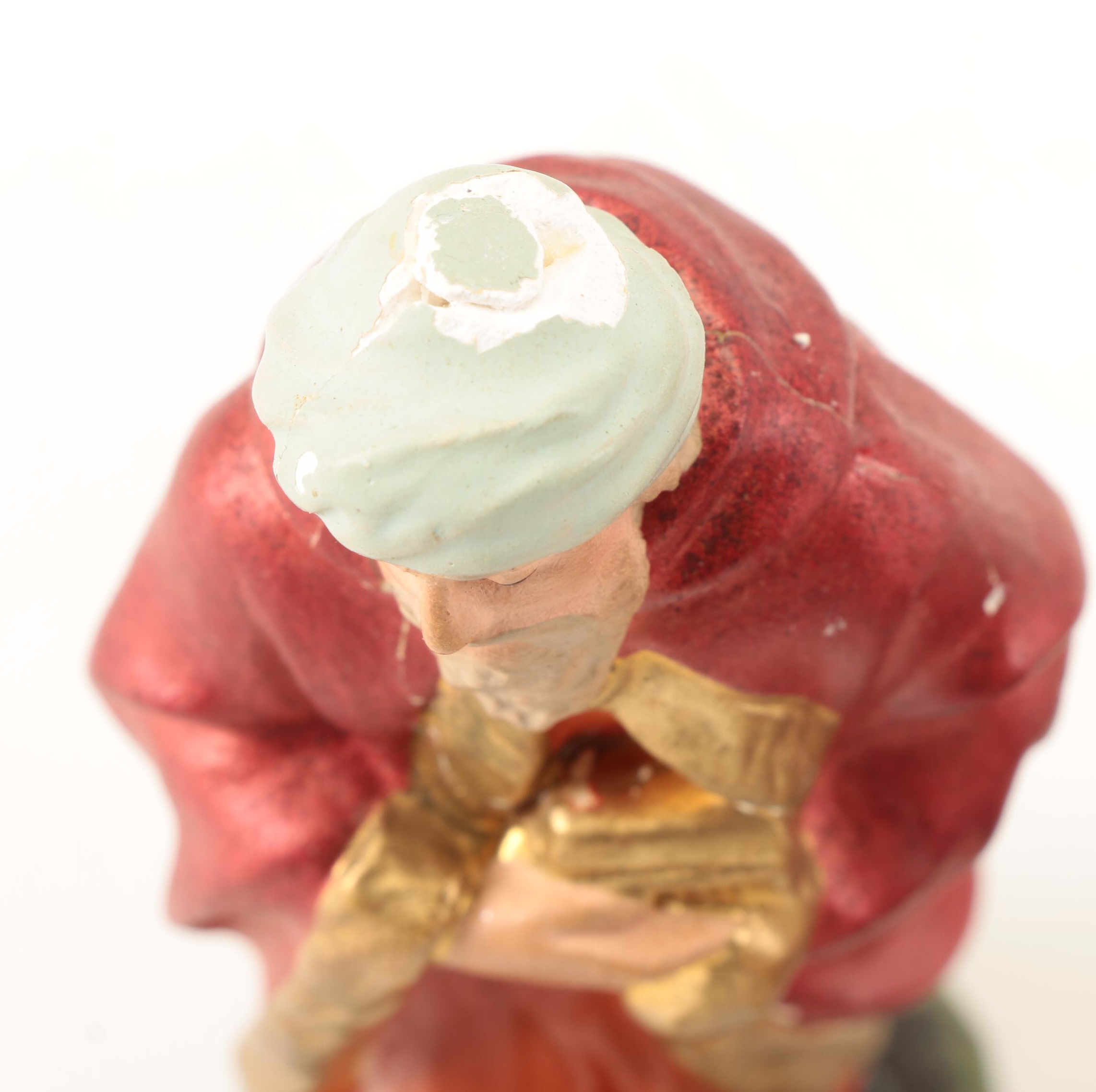 German Made Ceramic Nativity Scene Figurines with Wooden Barn