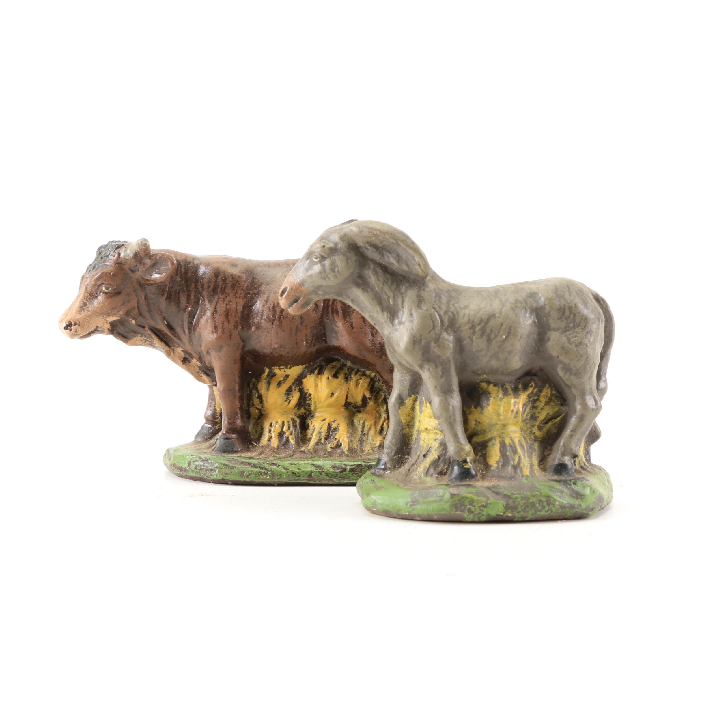 German Made Ceramic Nativity Scene Figurines with Wooden Barn