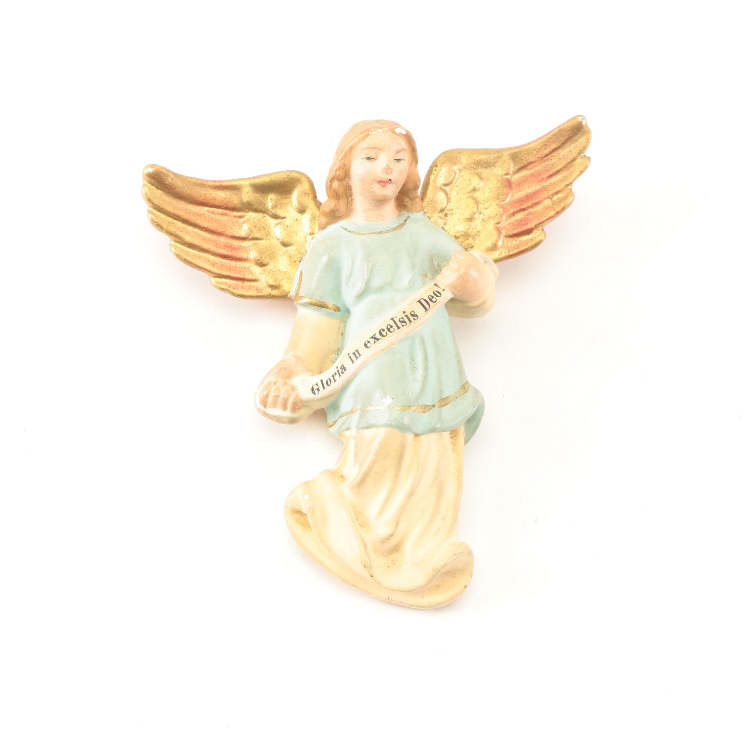 German Made Ceramic Nativity Scene Figurines with Wooden Barn